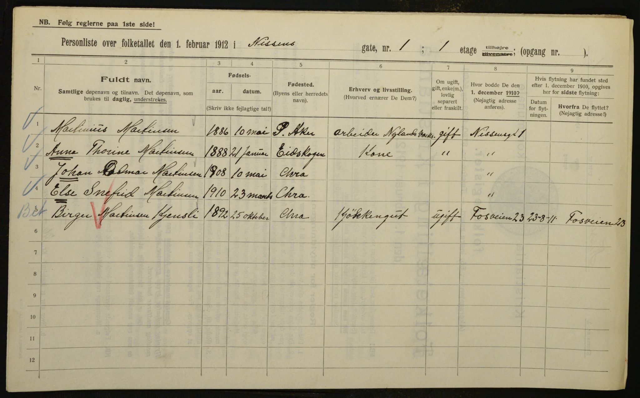 OBA, Municipal Census 1912 for Kristiania, 1912, p. 71727