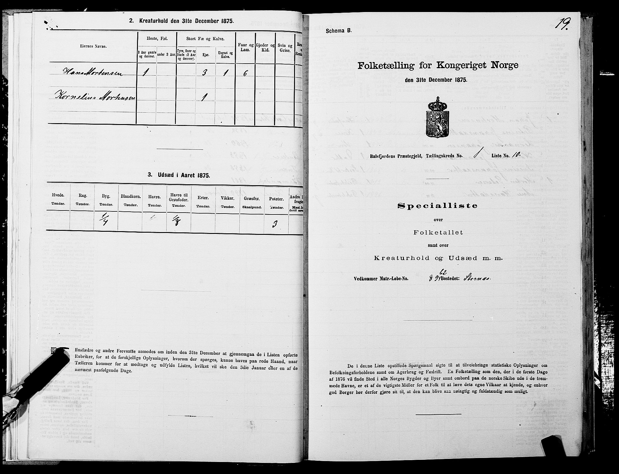 SATØ, 1875 census for 1933P Balsfjord, 1875, p. 1019