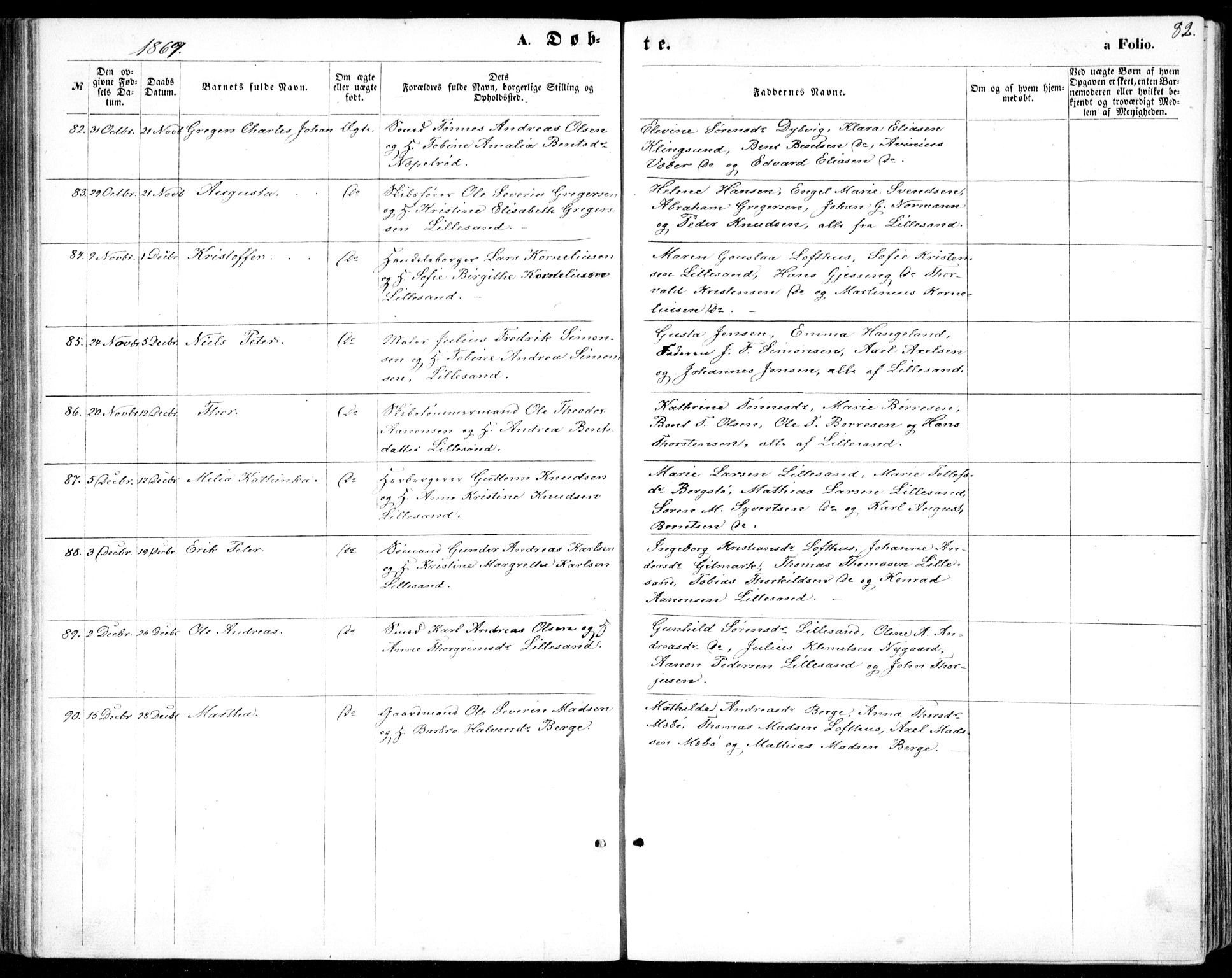 Vestre Moland sokneprestkontor, AV/SAK-1111-0046/F/Fb/Fbb/L0004: Parish register (copy) no. B 4, 1861-1872, p. 82