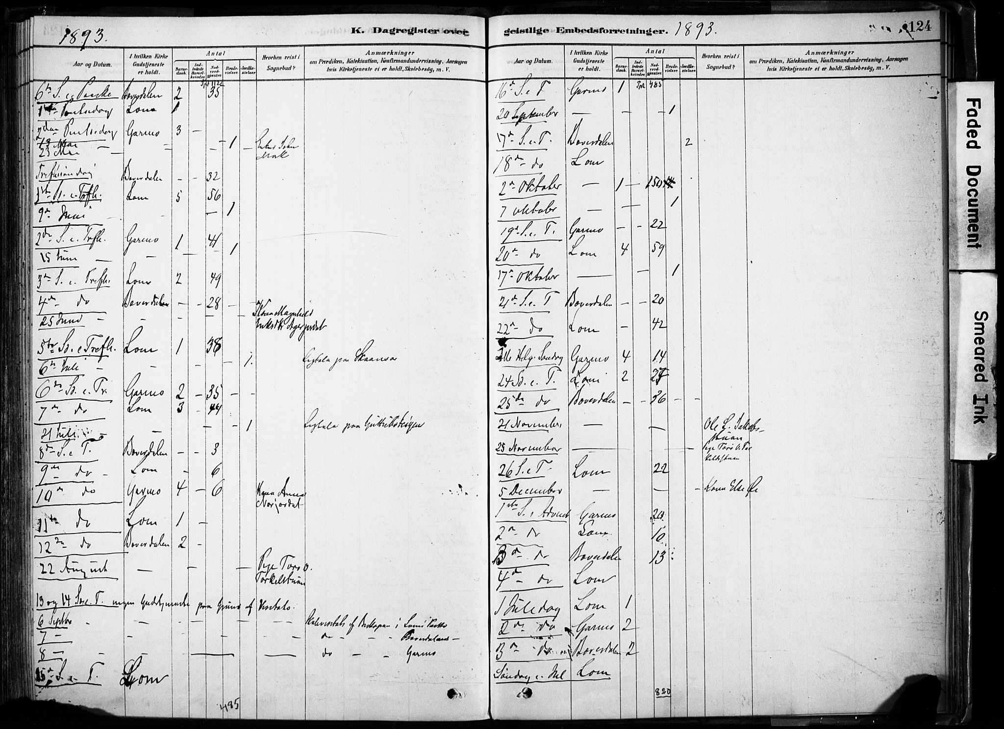 Lom prestekontor, AV/SAH-PREST-070/K/L0009: Parish register (official) no. 9, 1878-1907, p. 124