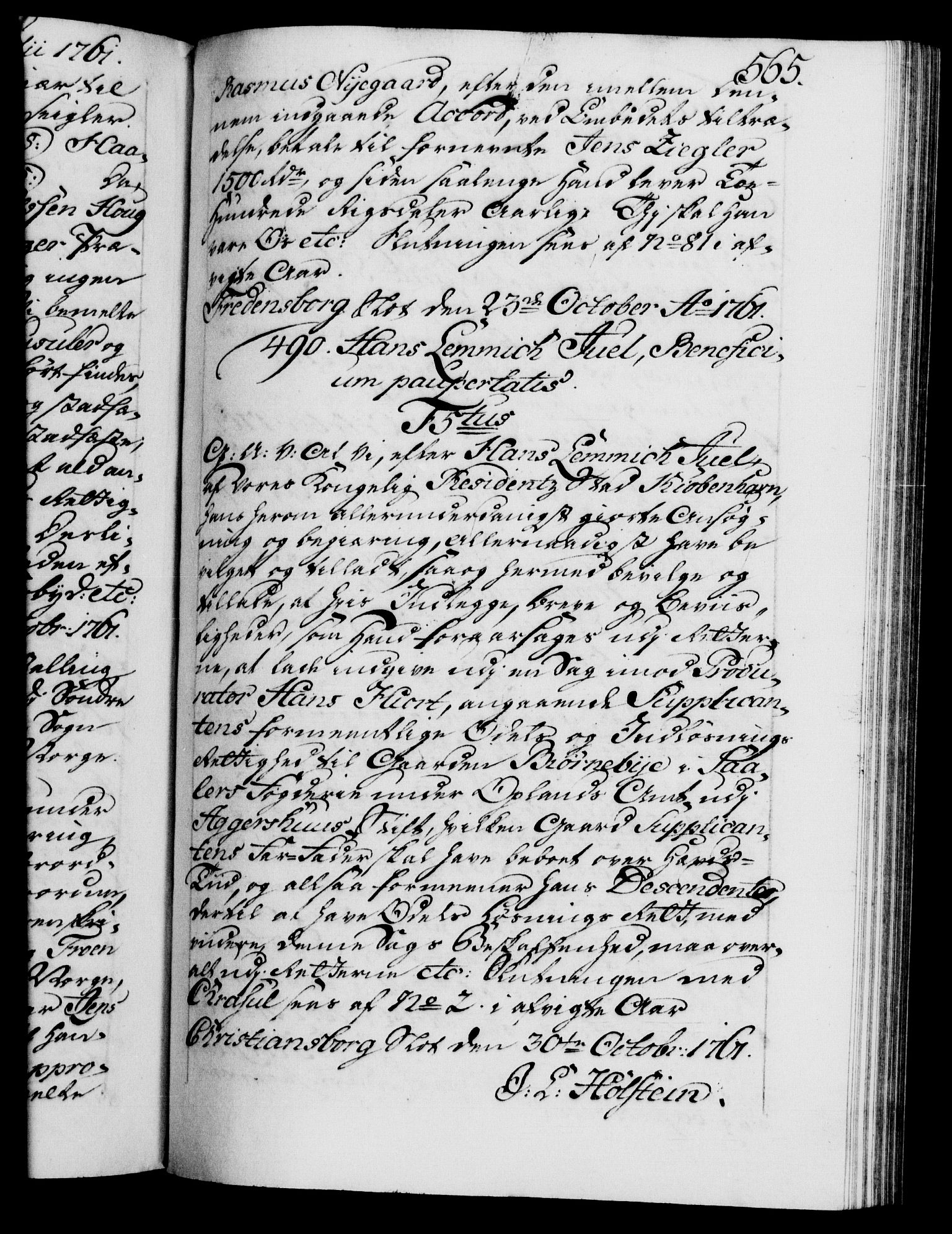 Danske Kanselli 1572-1799, AV/RA-EA-3023/F/Fc/Fca/Fcaa/L0041: Norske registre, 1760-1762, p. 565a