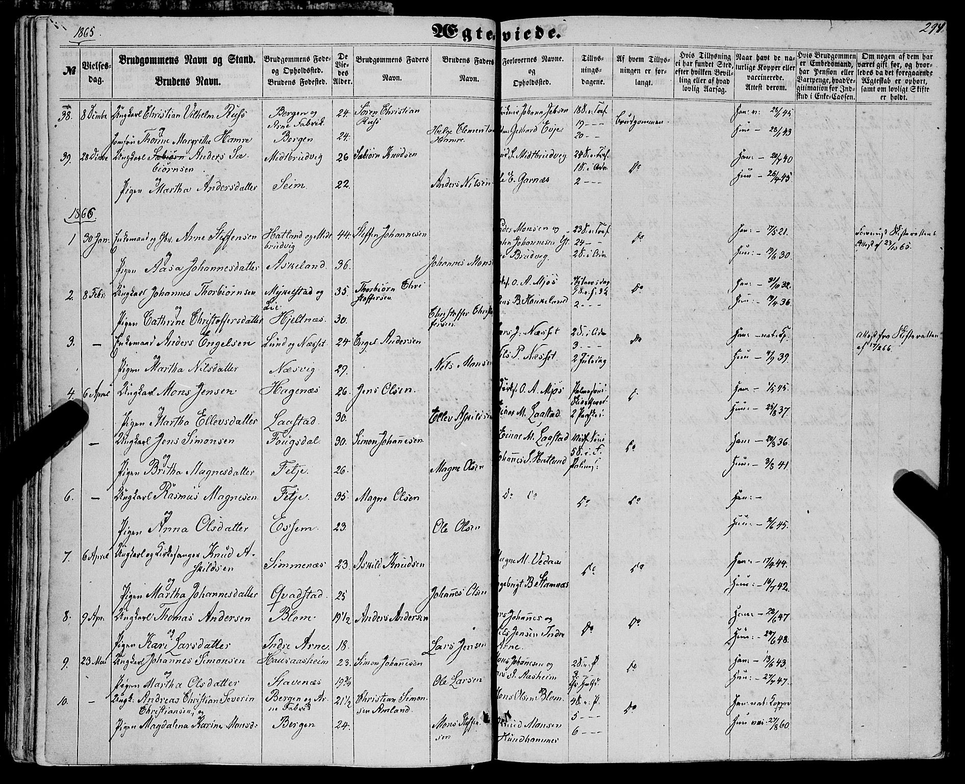 Haus sokneprestembete, SAB/A-75601/H/Haa: Parish register (official) no. A 17, 1858-1870, p. 294