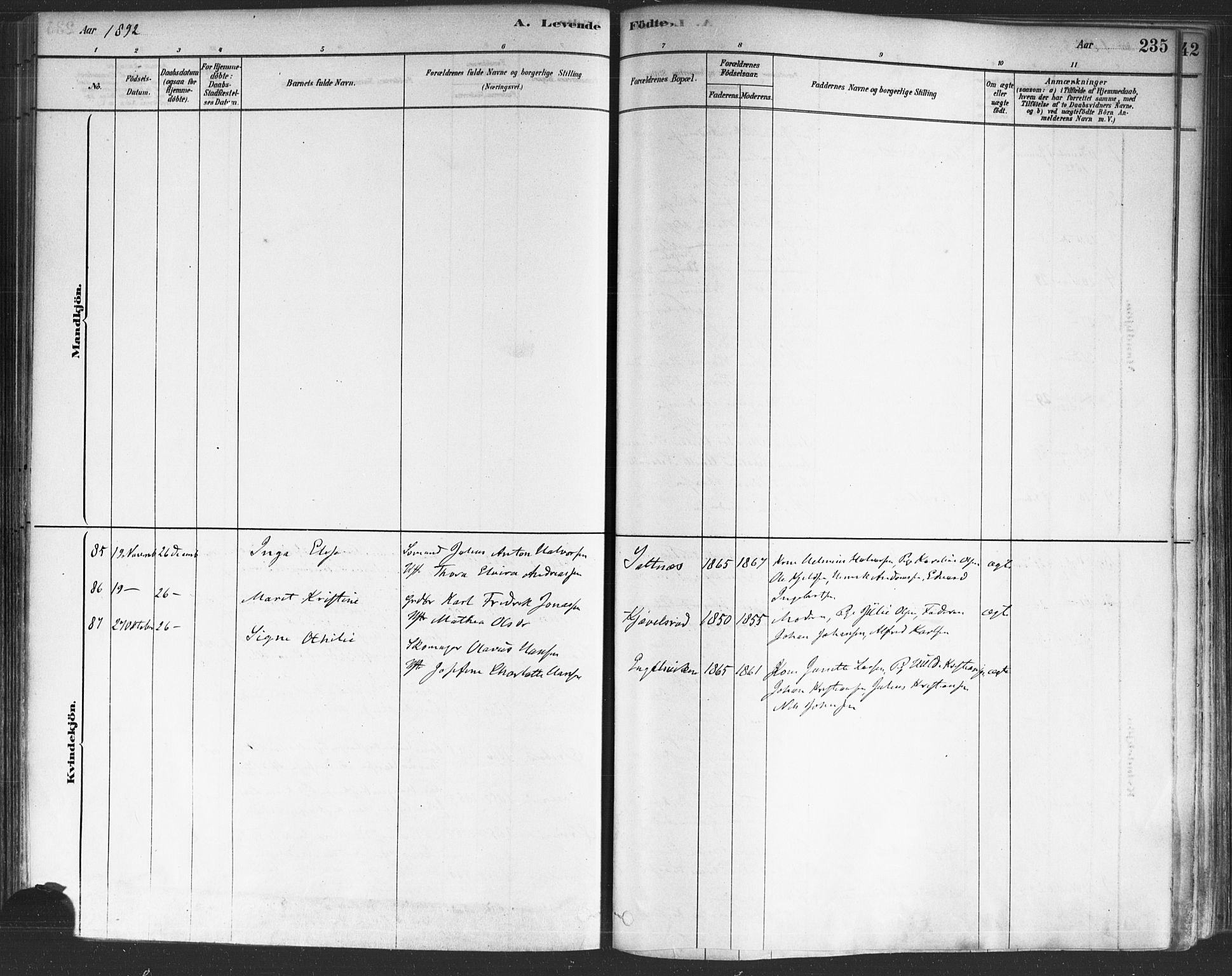 Onsøy prestekontor Kirkebøker, AV/SAO-A-10914/F/Fa/L0005: Parish register (official) no. I 5, 1878-1898, p. 235