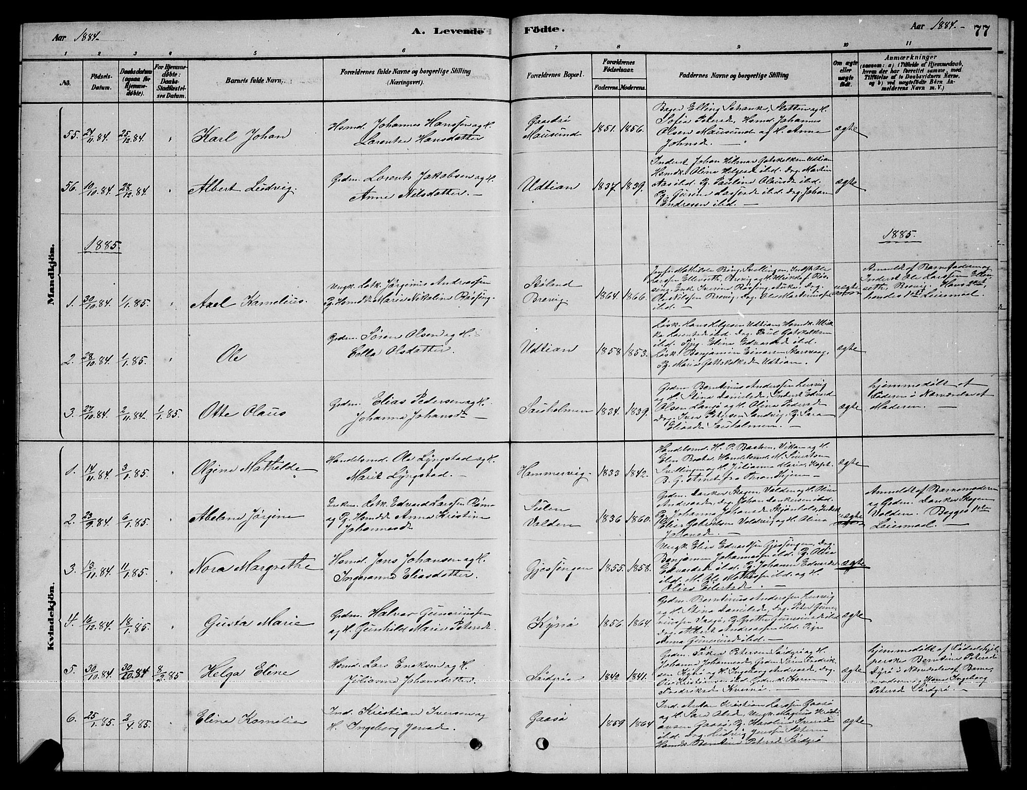 Ministerialprotokoller, klokkerbøker og fødselsregistre - Sør-Trøndelag, SAT/A-1456/640/L0585: Parish register (copy) no. 640C03, 1878-1891, p. 77