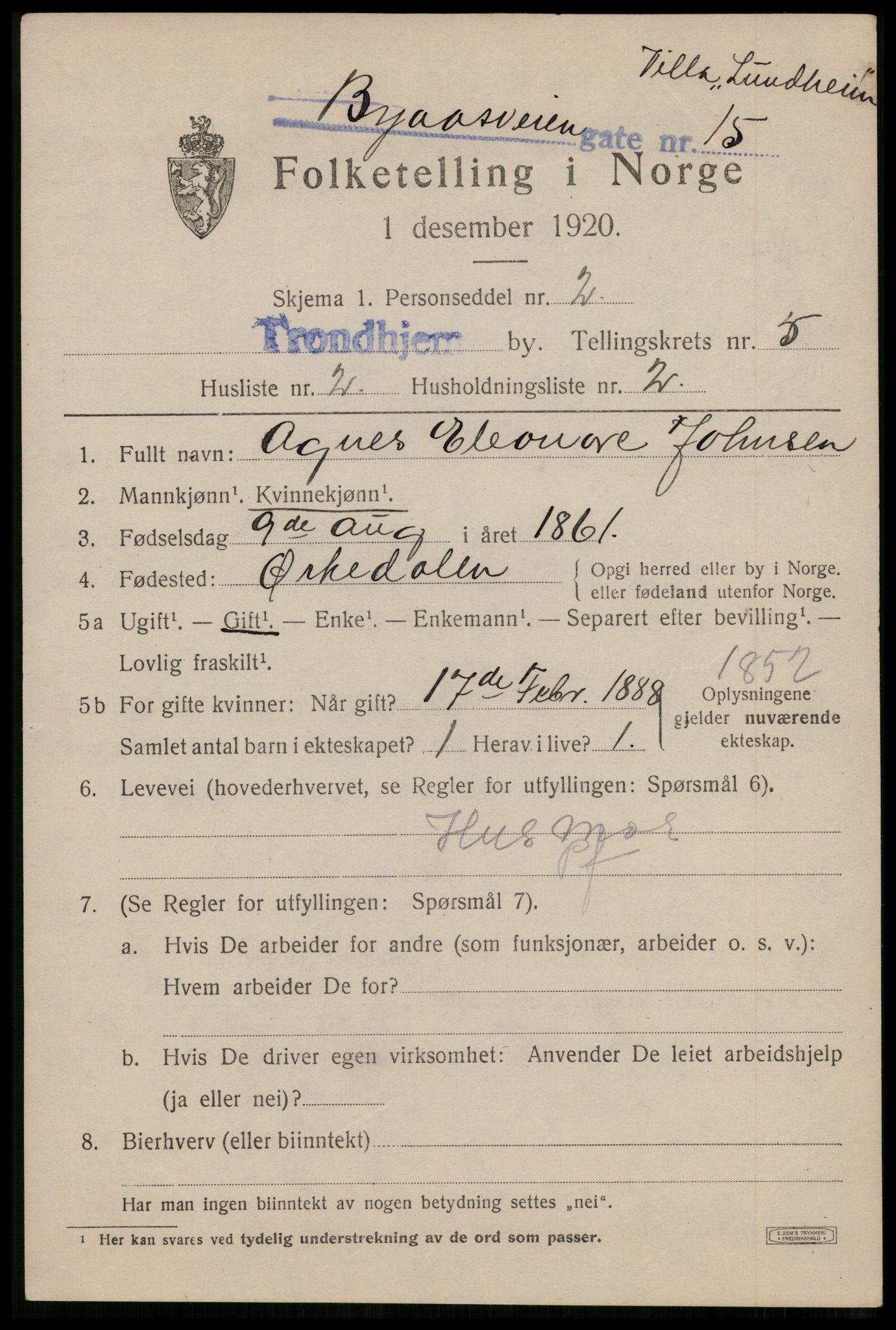 SAT, 1920 census for Trondheim, 1920, p. 38430