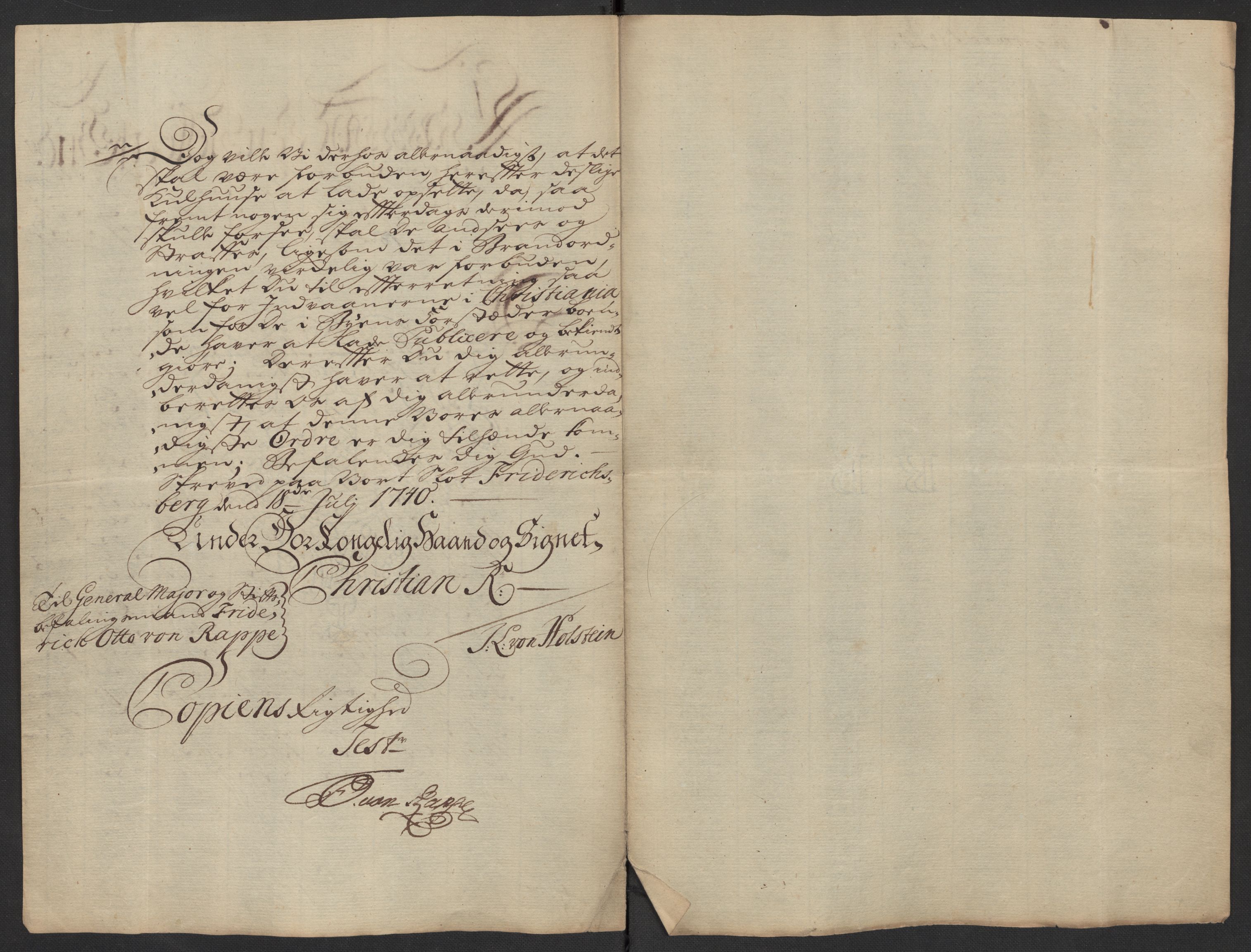 Oslo politidistrikt, SAO/A-10085/D/Da/L0001: Innkomne brev, pro memoria m.v., 1729-1779, p. 18