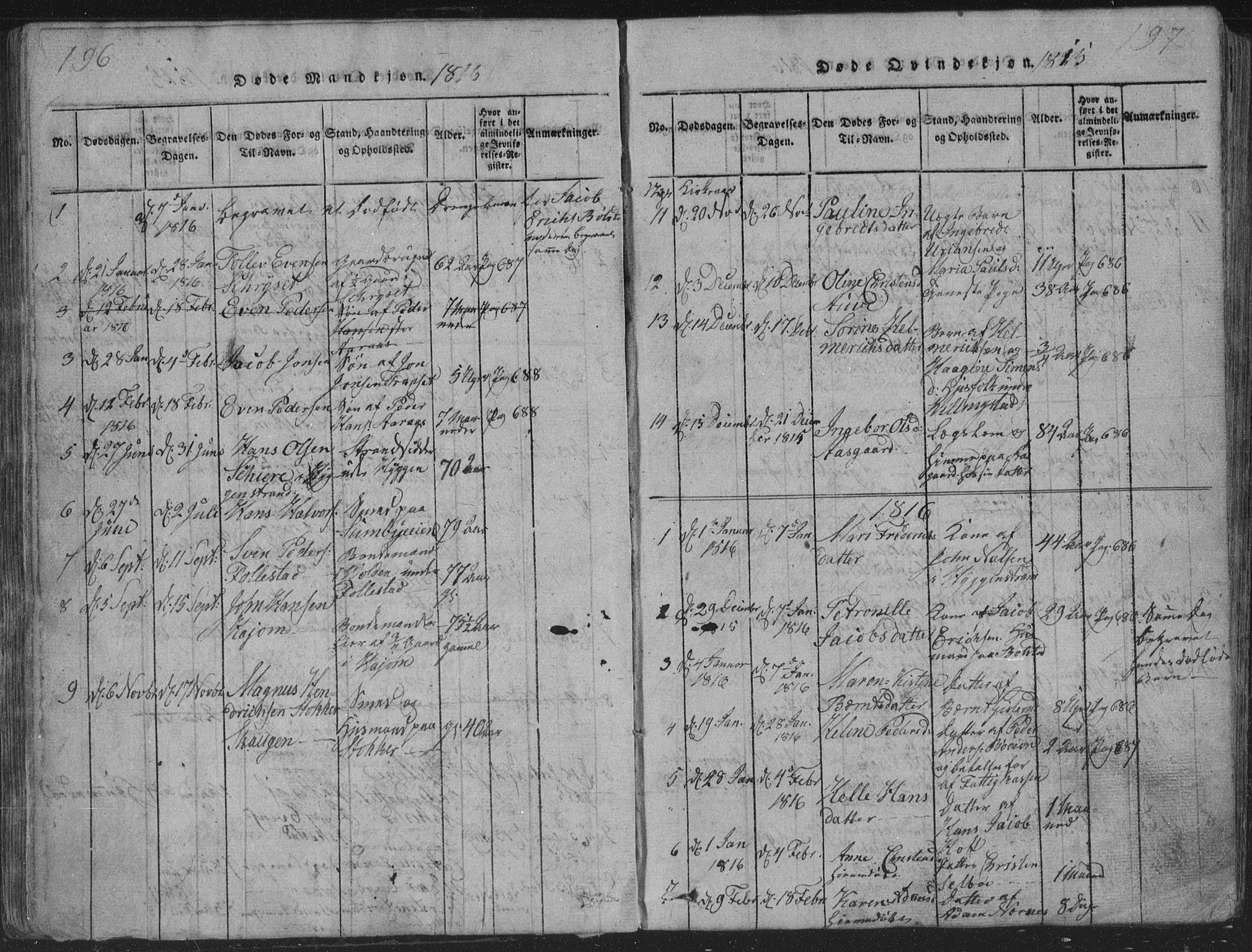 Røyken kirkebøker, AV/SAKO-A-241/G/Ga/L0003: Parish register (copy) no. 3, 1814-1856, p. 196-197