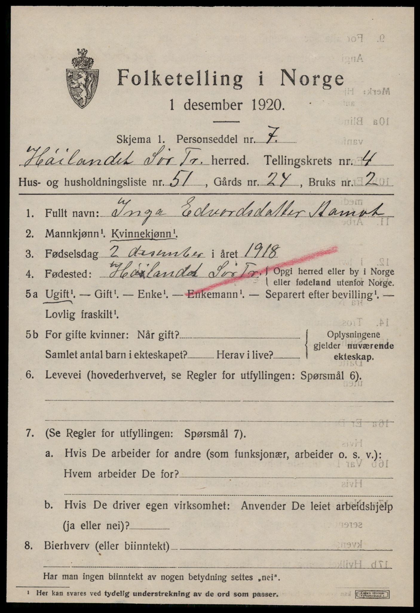 SAT, 1920 census for Hølonda, 1920, p. 2195