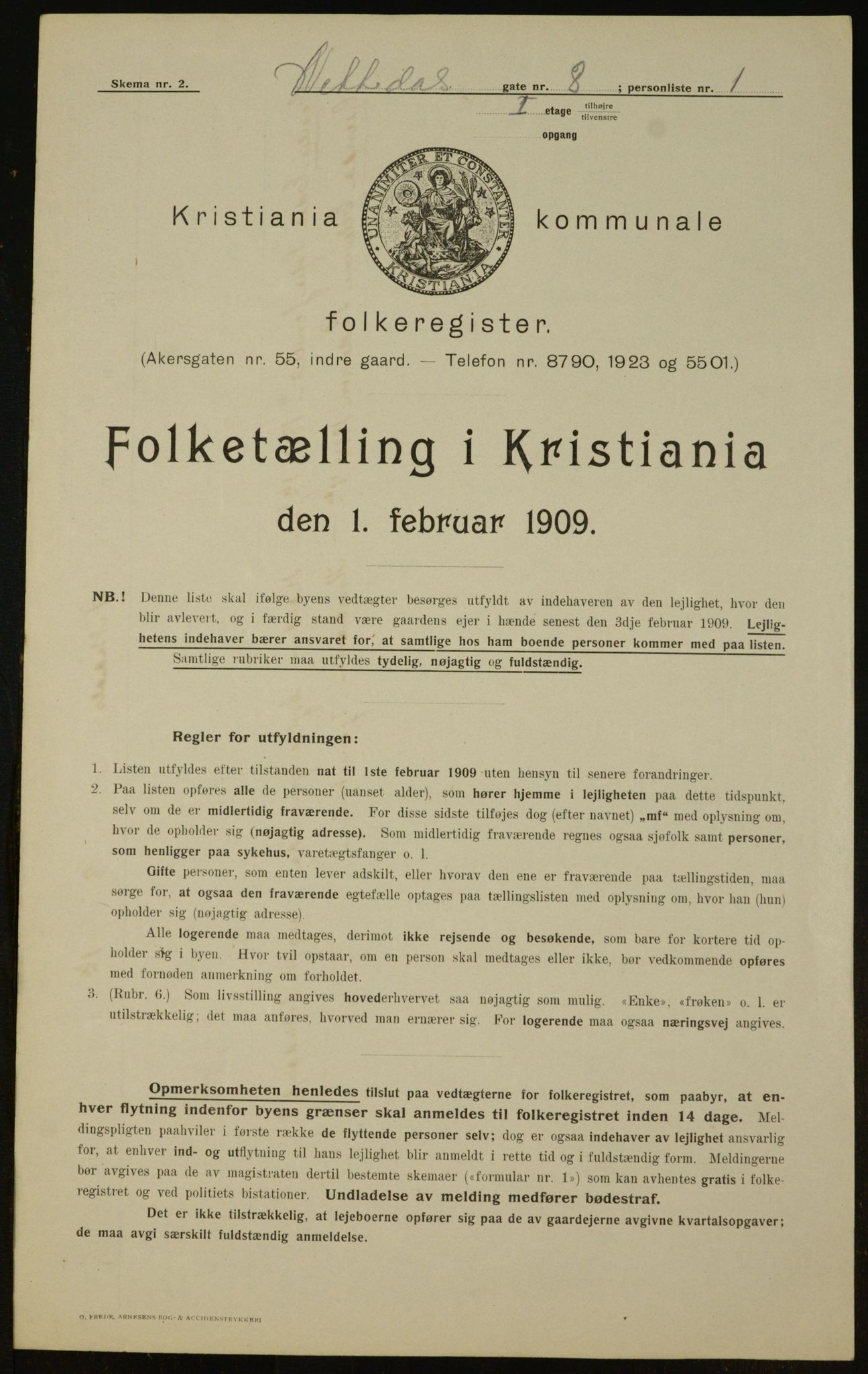 OBA, Municipal Census 1909 for Kristiania, 1909, p. 64464