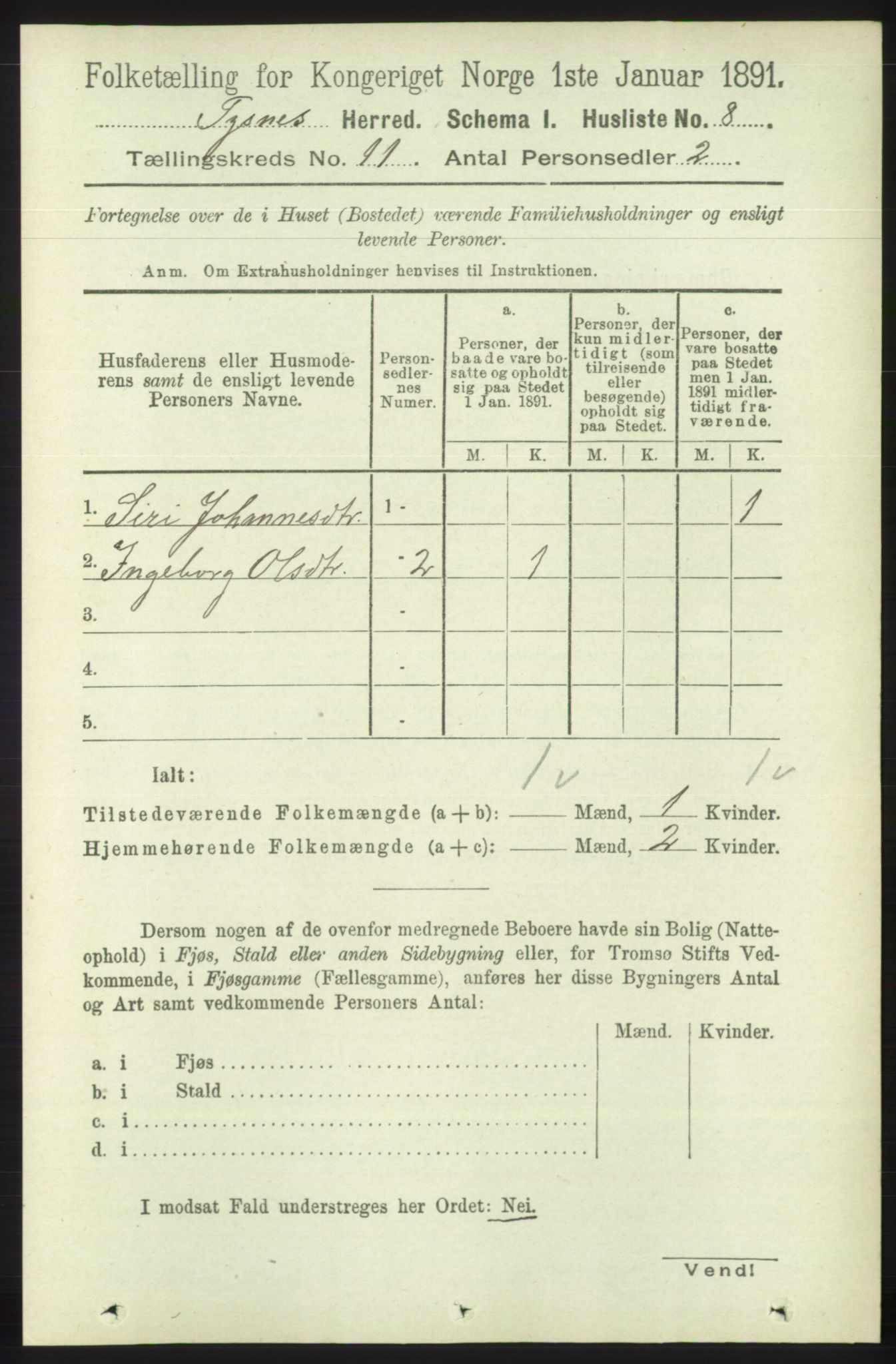 RA, 1891 census for 1223 Tysnes, 1891, p. 5312