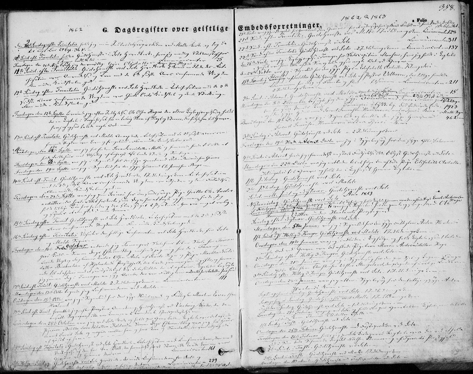 Håland sokneprestkontor, SAST/A-101802/001/30BA/L0008: Parish register (official) no. A 7.2, 1854-1870, p. 358