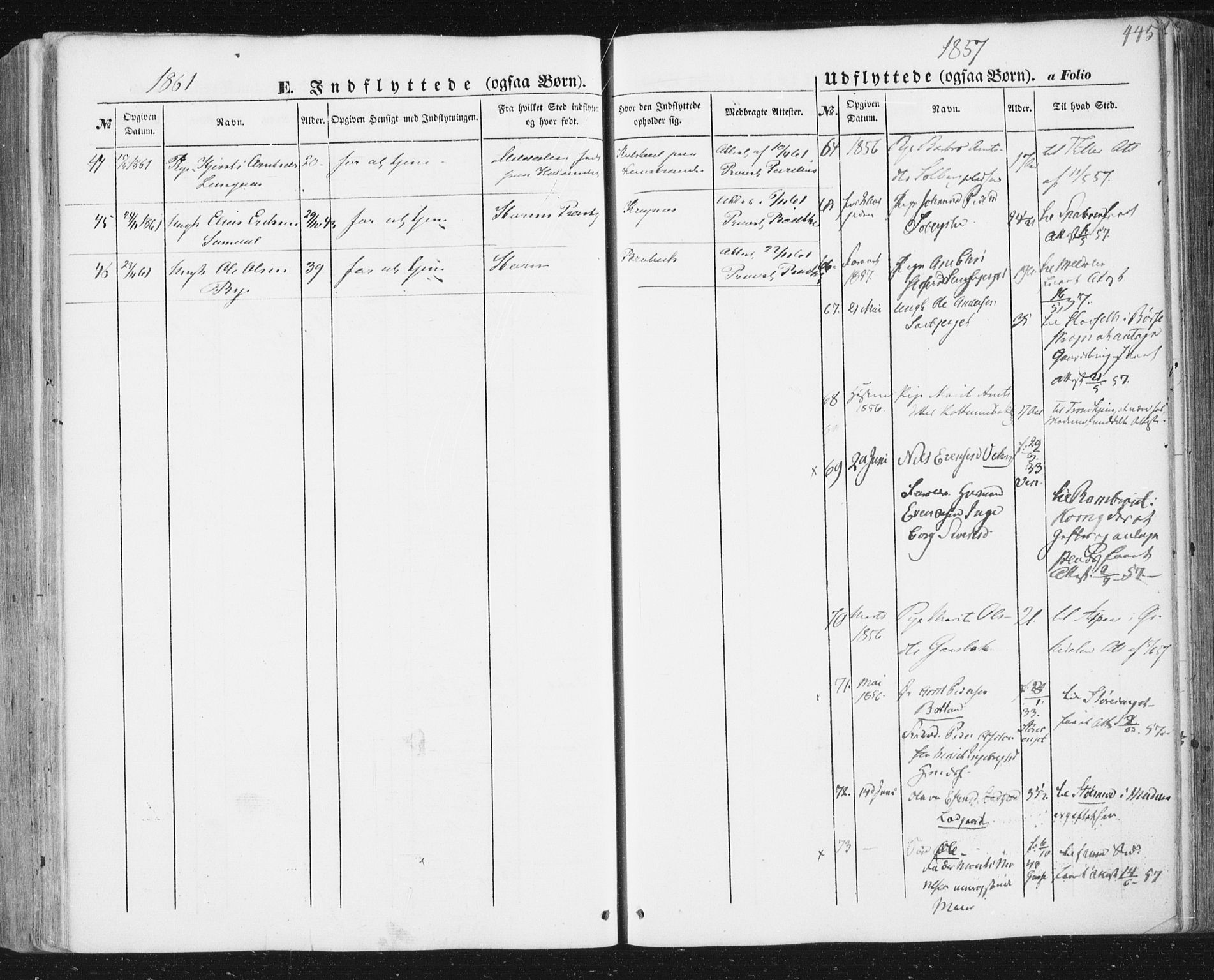 Ministerialprotokoller, klokkerbøker og fødselsregistre - Sør-Trøndelag, AV/SAT-A-1456/691/L1076: Parish register (official) no. 691A08, 1852-1861, p. 445