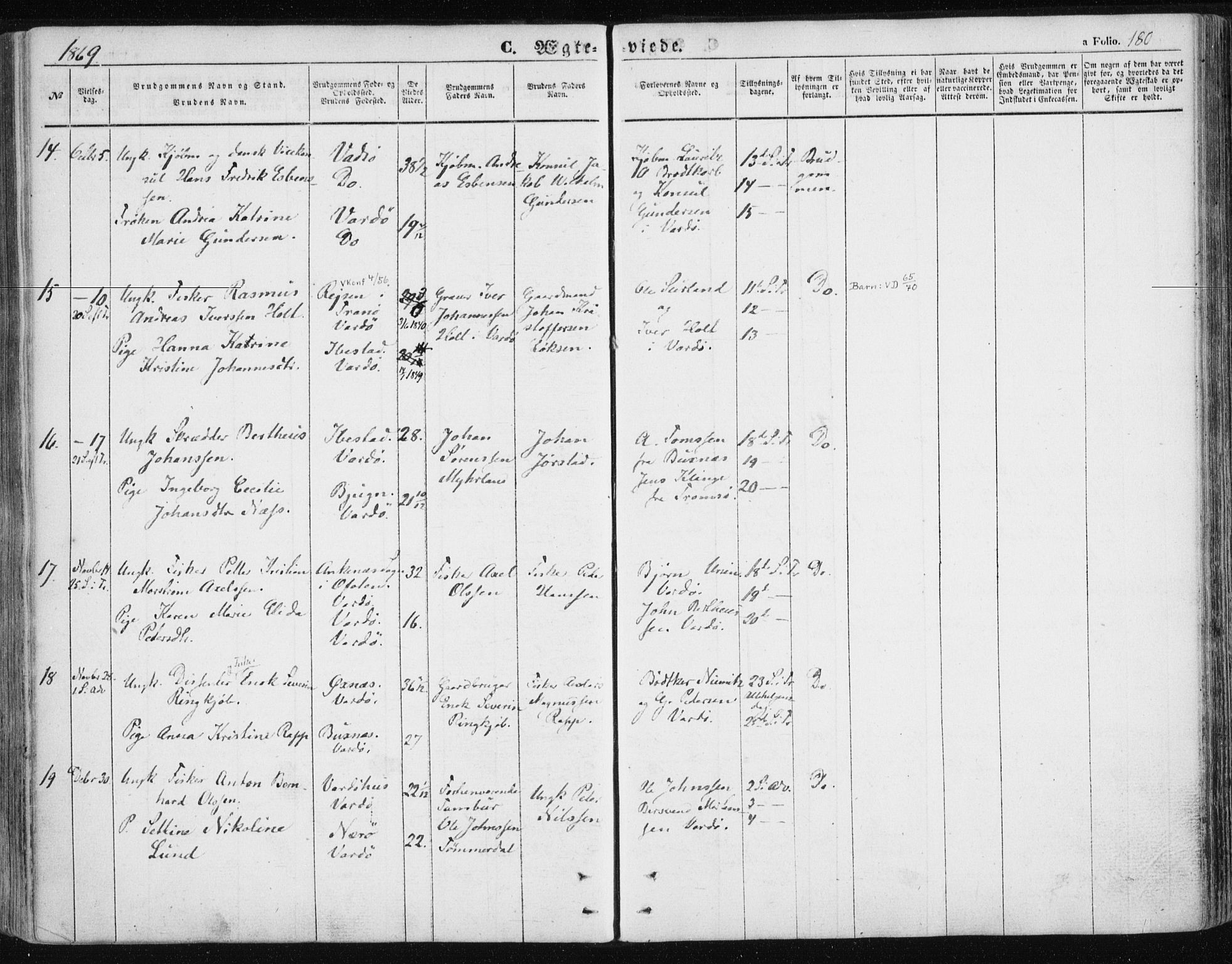 Vardø sokneprestkontor, SATØ/S-1332/H/Ha/L0004kirke: Parish register (official) no. 4, 1862-1871, p. 180