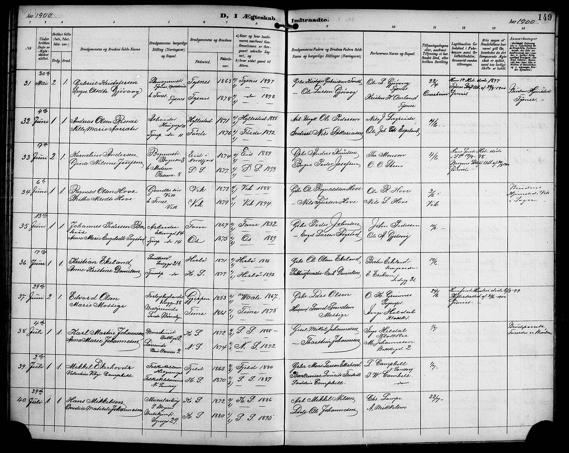 Sandviken Sokneprestembete, AV/SAB-A-77601/H/Hb/L0003: Parish register (copy) no. A 4, 1892-1901, p. 149