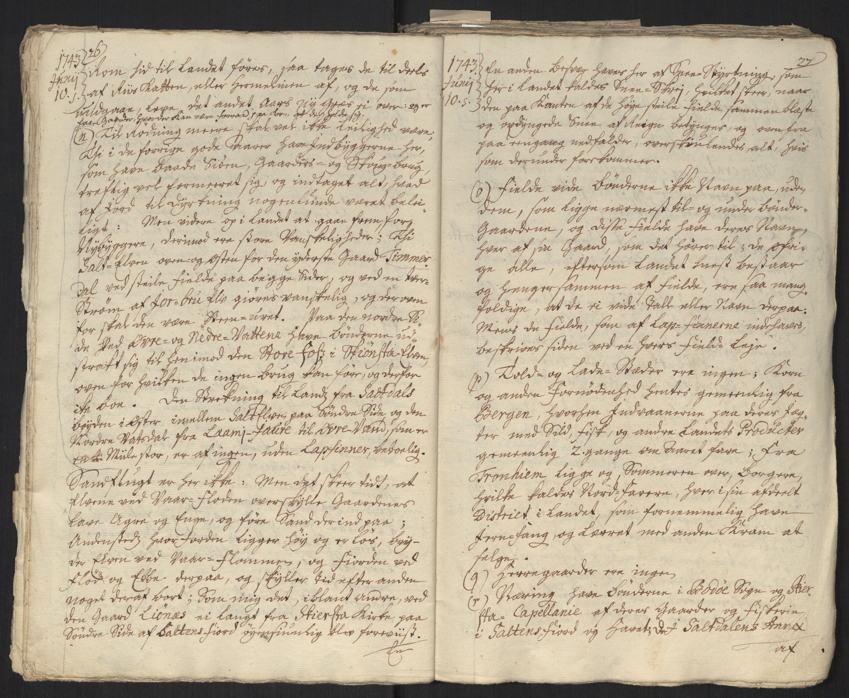 Danske Kanselli, Grensearkivet, AV/RA-EA-4062/F/L0011a/0001: Volum XXIII-XXVIa / Vol. XXIII: Major Schnitlers grenseeksaminasjonsprotokoll, 3. bind, 1743, p. 26-27