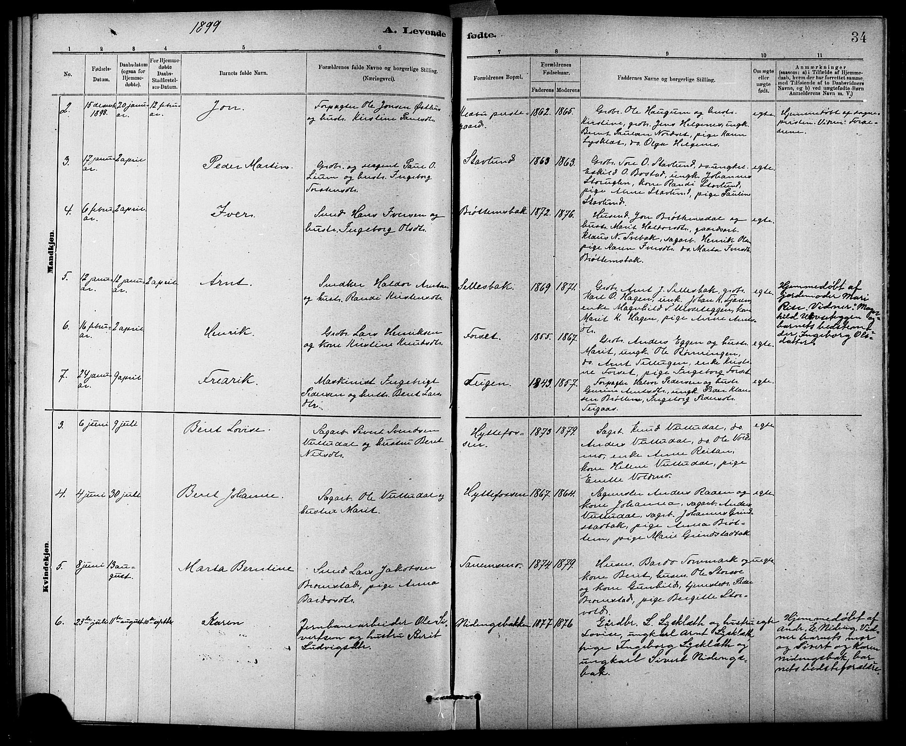 Ministerialprotokoller, klokkerbøker og fødselsregistre - Sør-Trøndelag, SAT/A-1456/618/L0452: Parish register (copy) no. 618C03, 1884-1906, p. 34