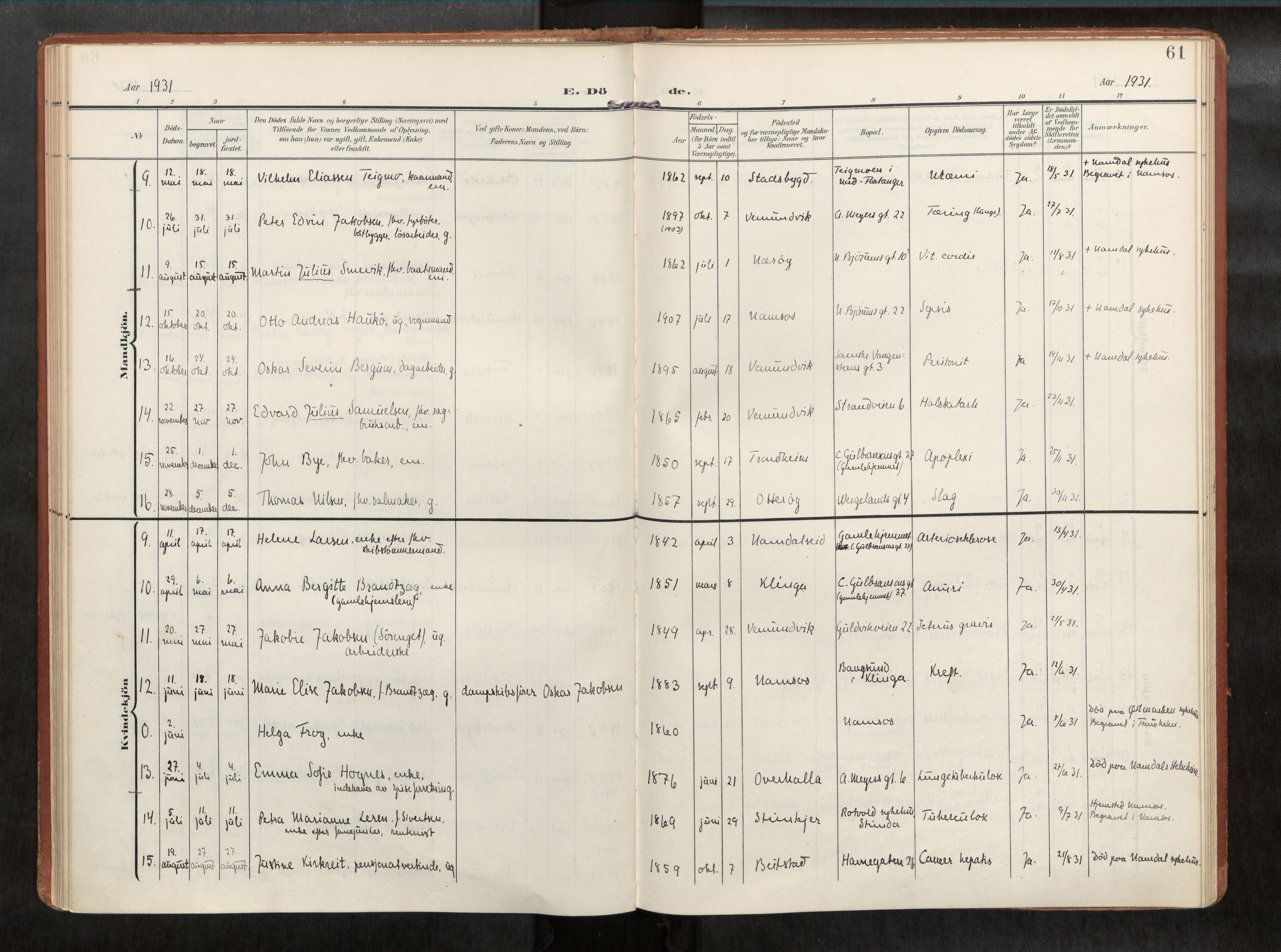 Ministerialprotokoller, klokkerbøker og fødselsregistre - Nord-Trøndelag, AV/SAT-A-1458/768/L0579b: Parish register (official) no. 768A15, 1908-1945, p. 61