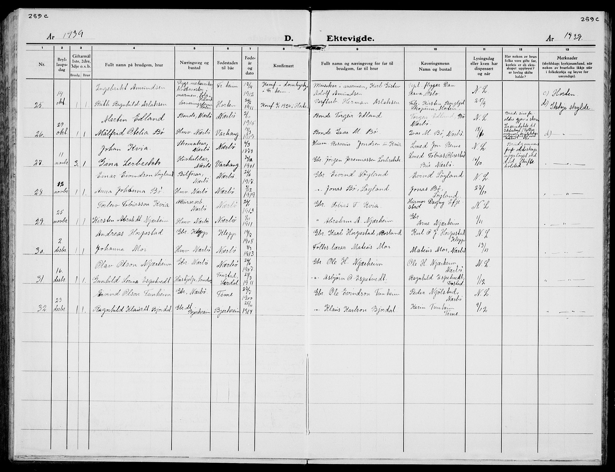 Hå sokneprestkontor, SAST/A-101801/001/30BB/L0007: Parish register (copy) no. B 7, 1912-1939, p. 259