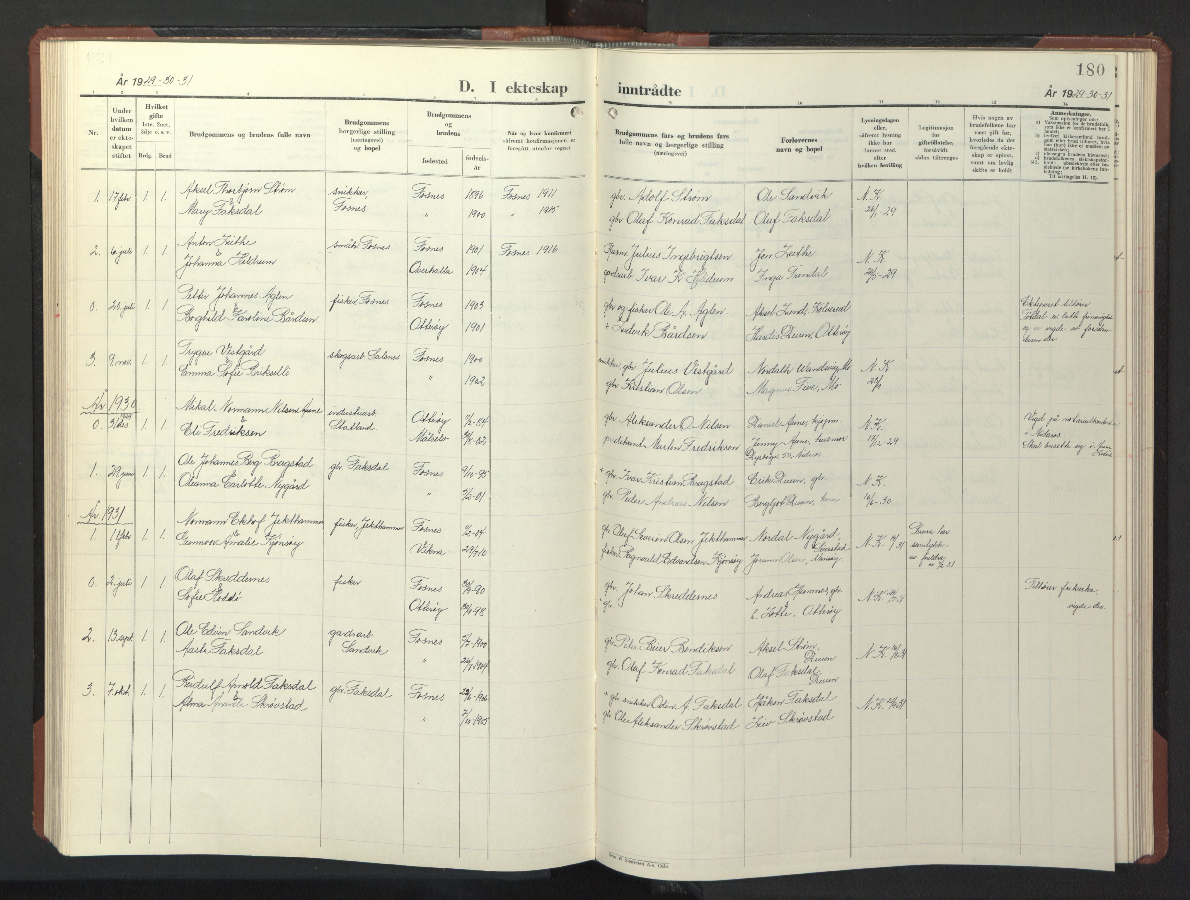 Ministerialprotokoller, klokkerbøker og fødselsregistre - Nord-Trøndelag, SAT/A-1458/773/L0625: Parish register (copy) no. 773C01, 1910-1952, p. 180