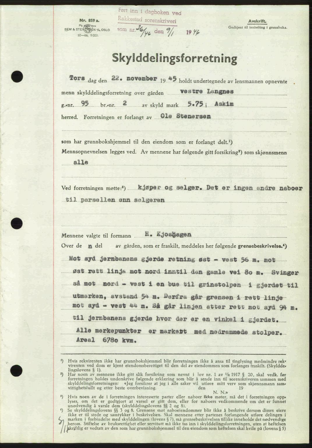 Rakkestad sorenskriveri, AV/SAO-A-10686/G/Gb/Gba/Gbab/L0012a: Mortgage book no. A12 I, 1945-1946, Diary no: : 26/1946