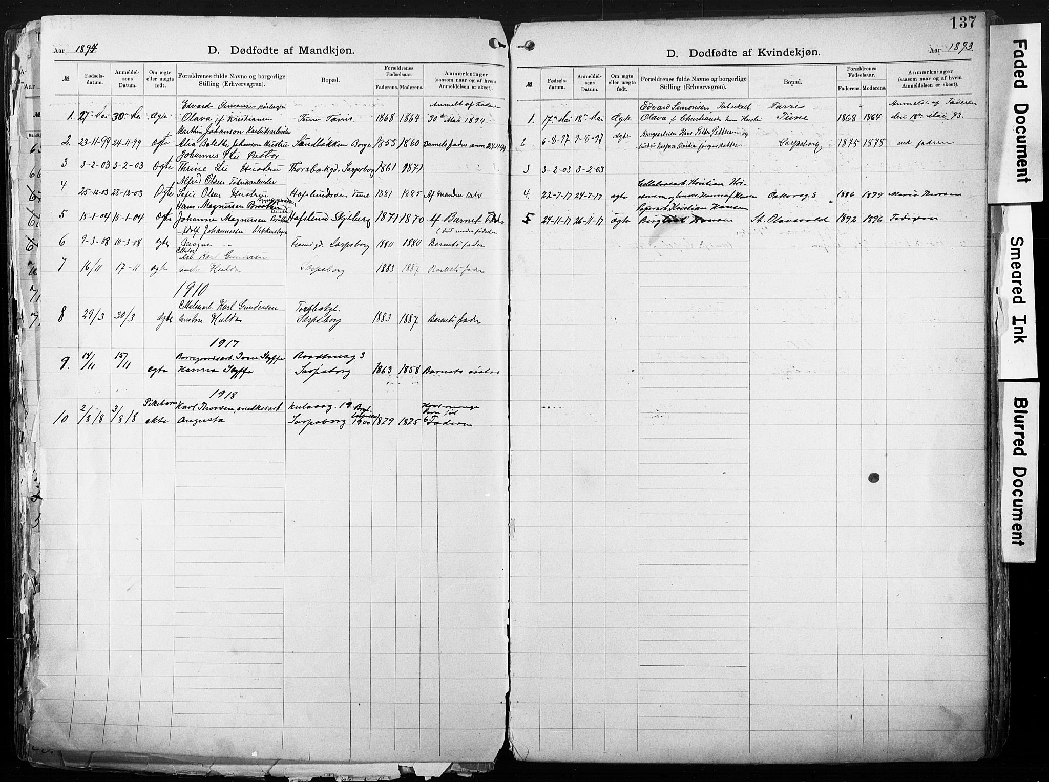 Sarpsborg metodistkirke, SAO/PAO-0233/A/L0004: Dissenter register no. 4, 1892-1923, p. 137