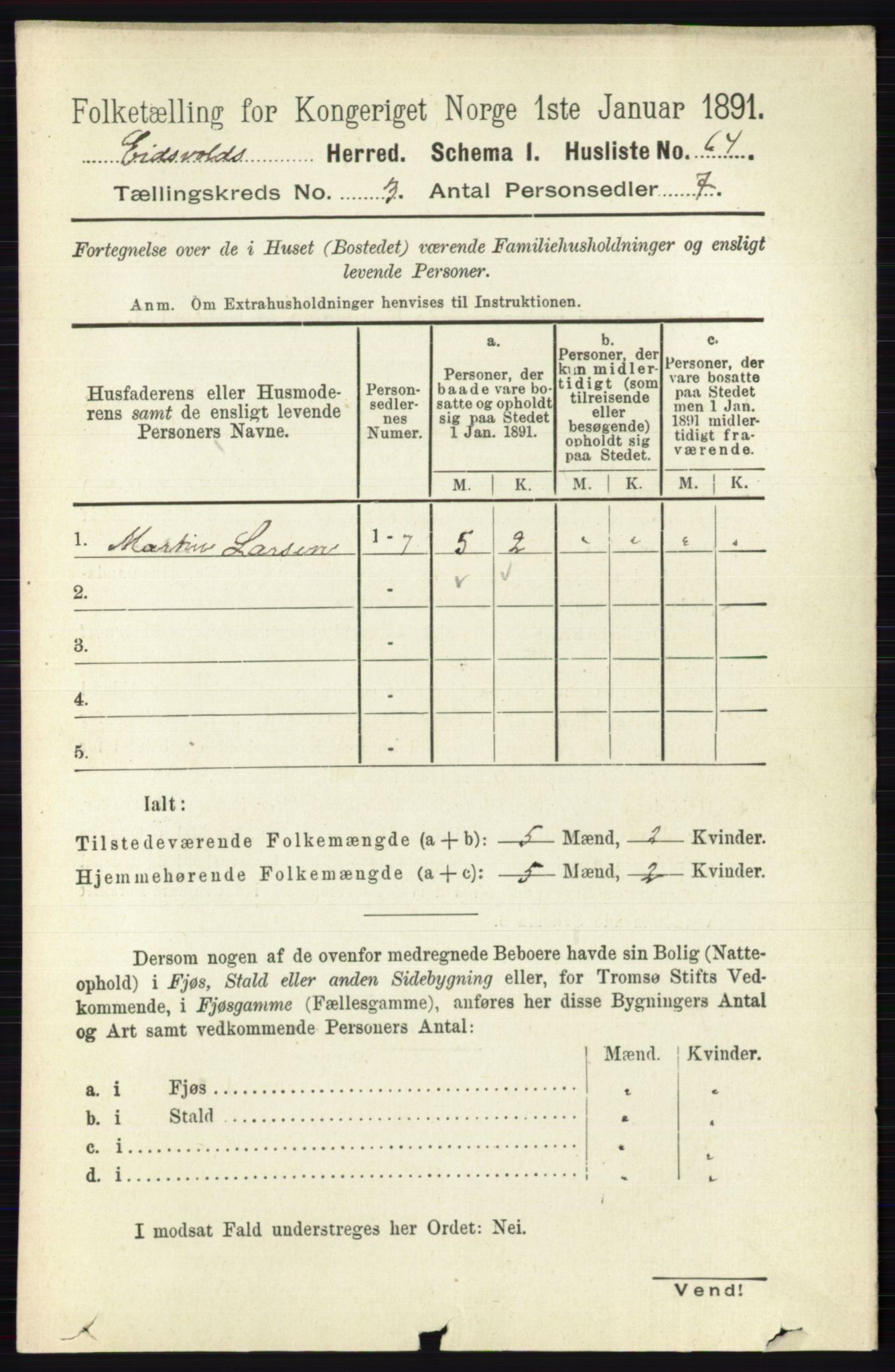 RA, 1891 census for 0237 Eidsvoll, 1891, p. 1583