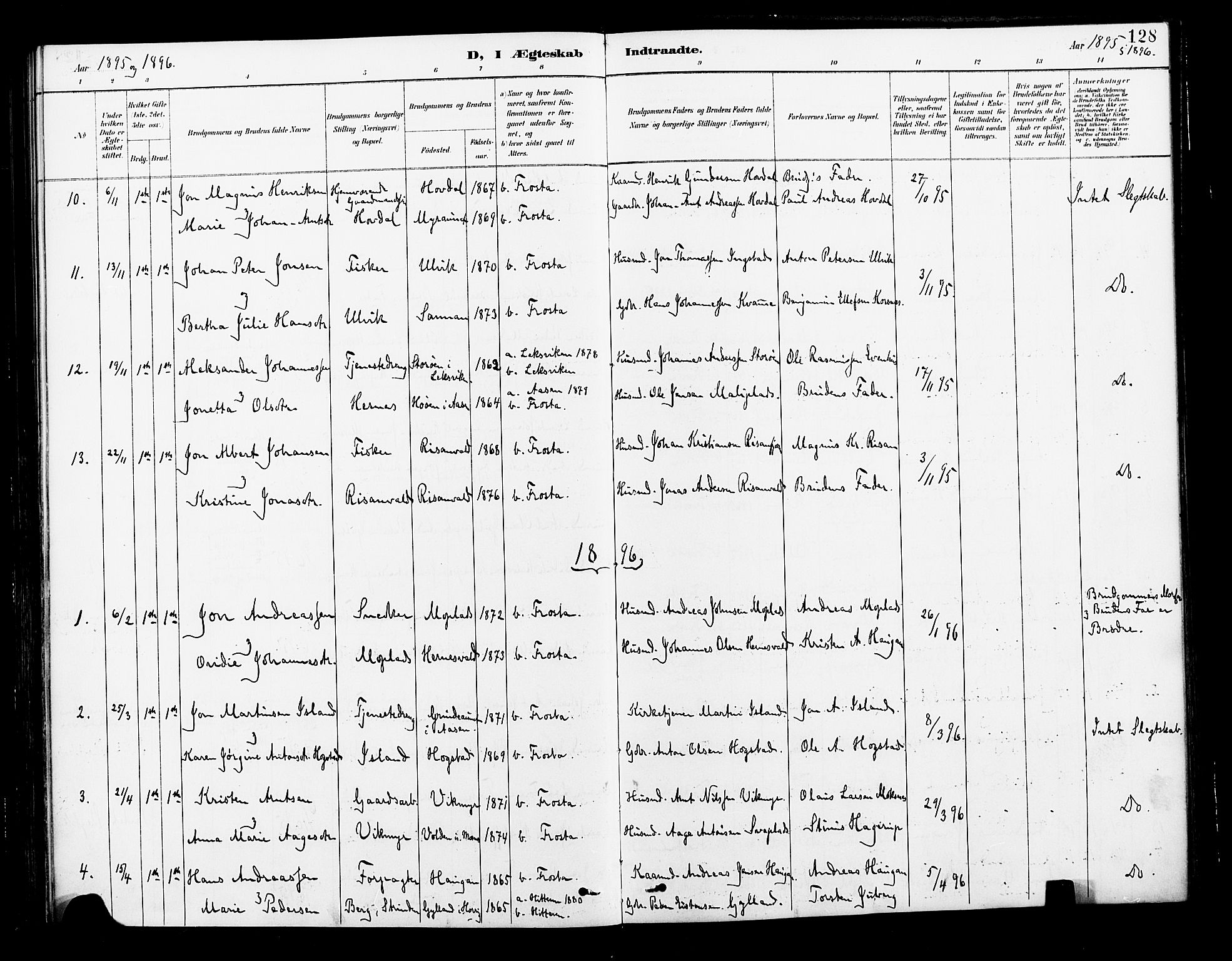 Ministerialprotokoller, klokkerbøker og fødselsregistre - Nord-Trøndelag, SAT/A-1458/713/L0121: Parish register (official) no. 713A10, 1888-1898, p. 128