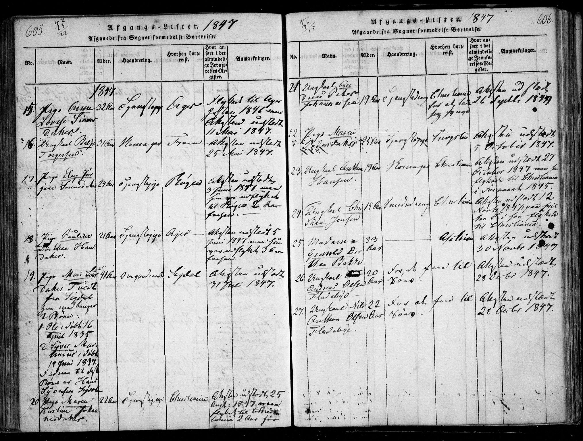 Nesodden prestekontor Kirkebøker, SAO/A-10013/F/Fa/L0006: Parish register (official) no. I 6, 1814-1847, p. 605-606