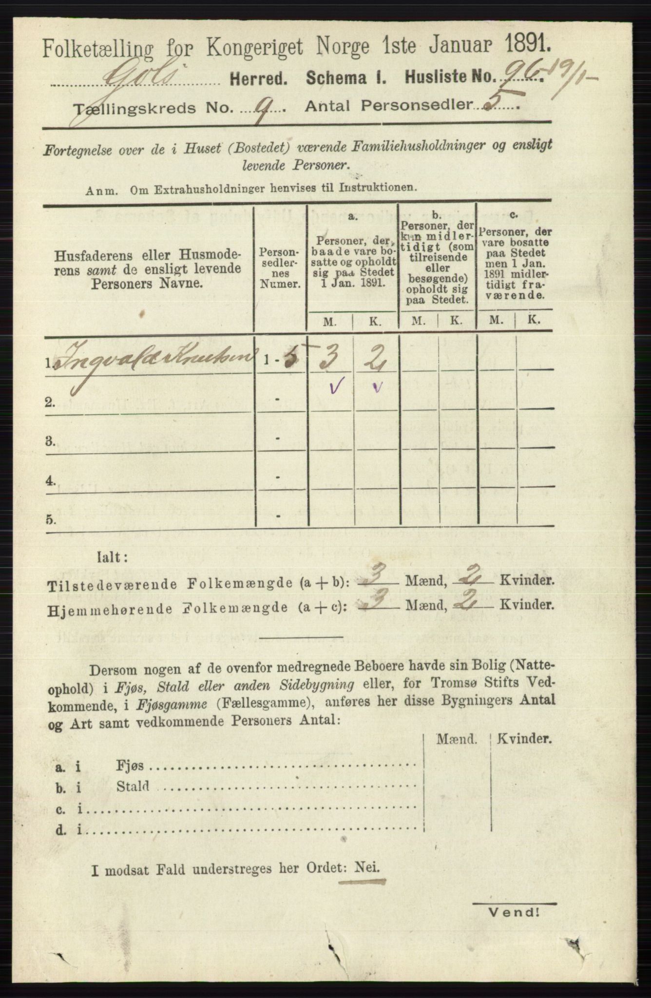 RA, 1891 census for 0617 Gol og Hemsedal, 1891, p. 3395