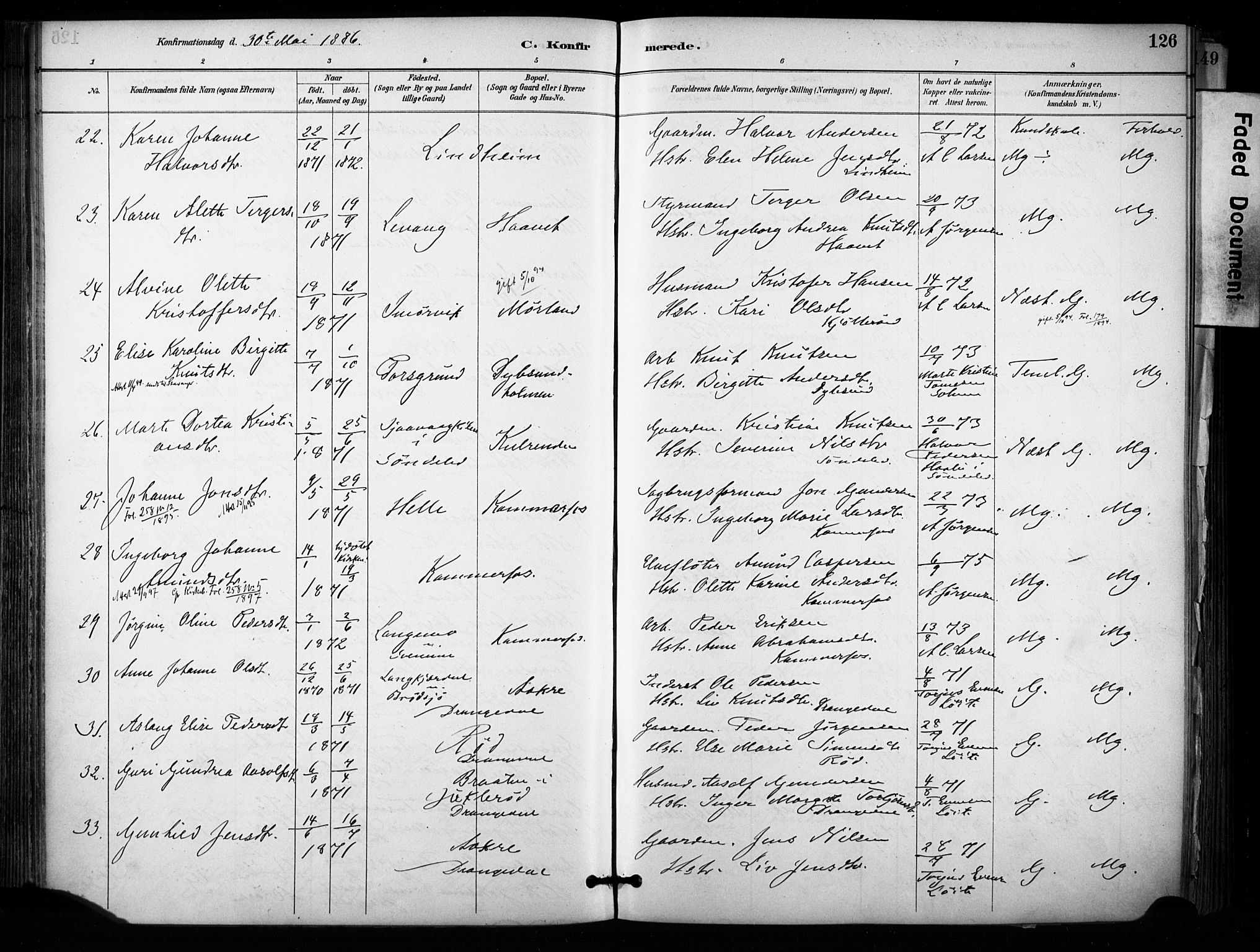 Sannidal kirkebøker, AV/SAKO-A-296/F/Fa/L0015: Parish register (official) no. 15, 1884-1899, p. 126