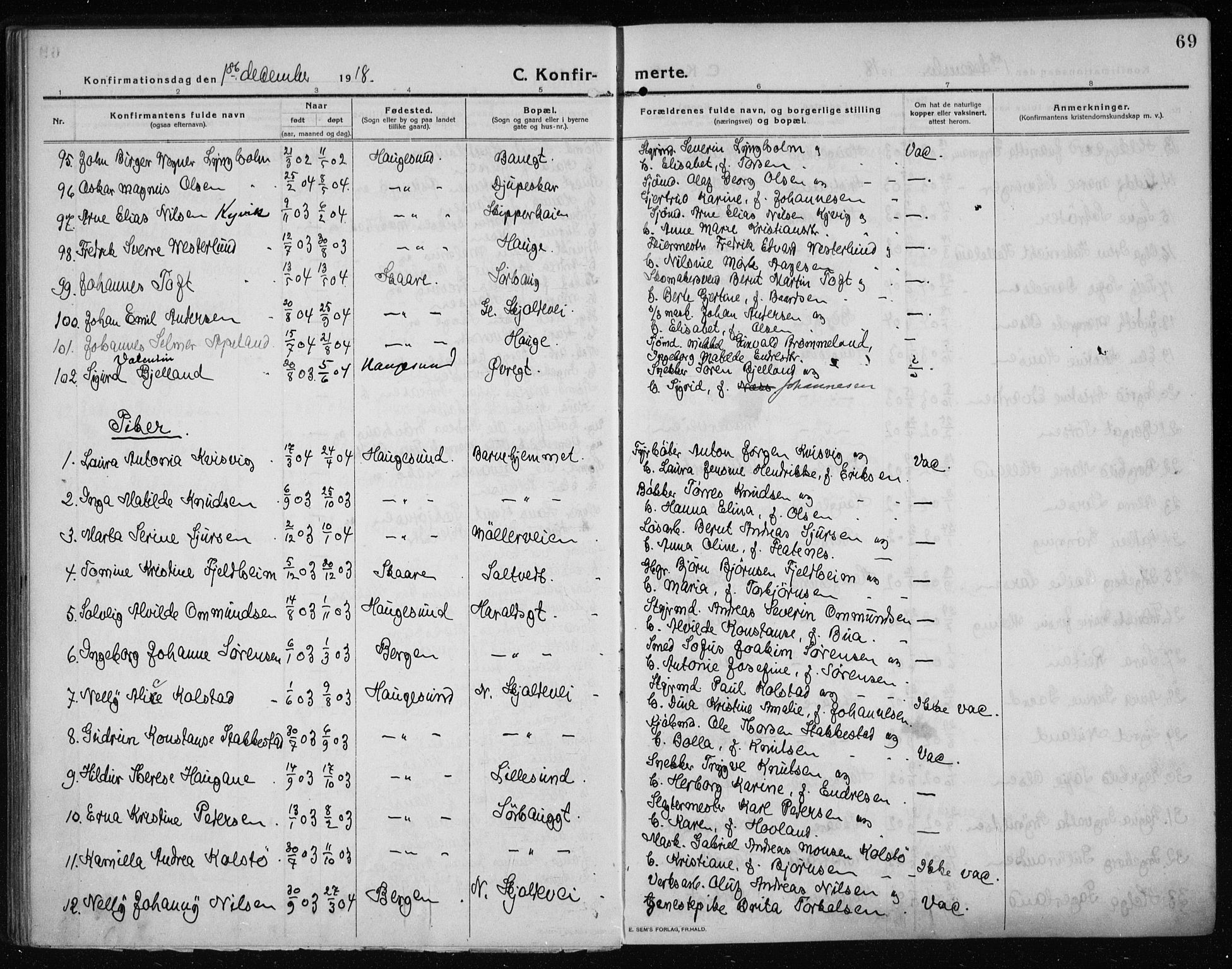 Haugesund sokneprestkontor, AV/SAST-A -101863/H/Ha/Haa/L0009: Parish register (official) no. A 9, 1914-1929, p. 69