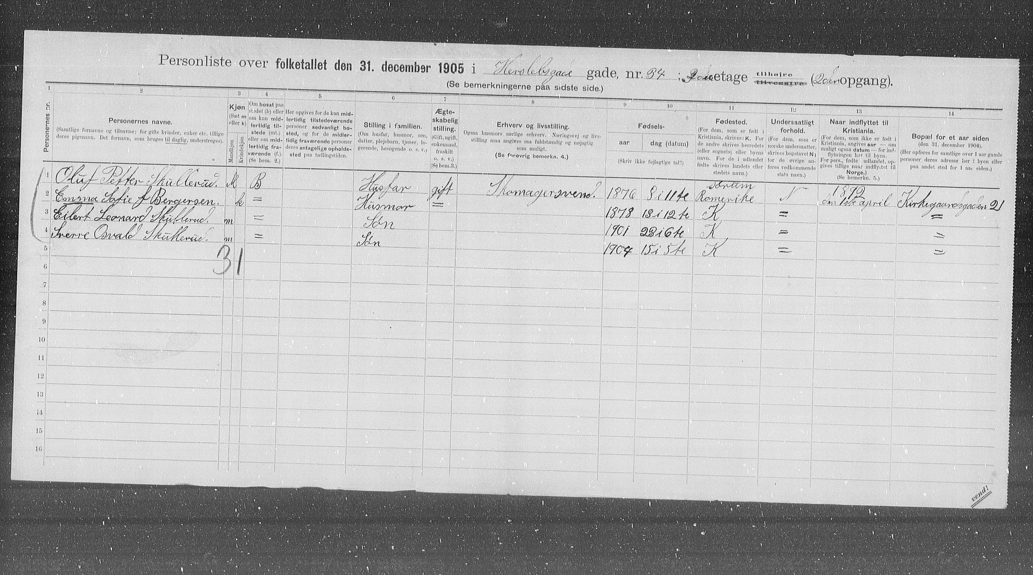 OBA, Municipal Census 1905 for Kristiania, 1905, p. 20672