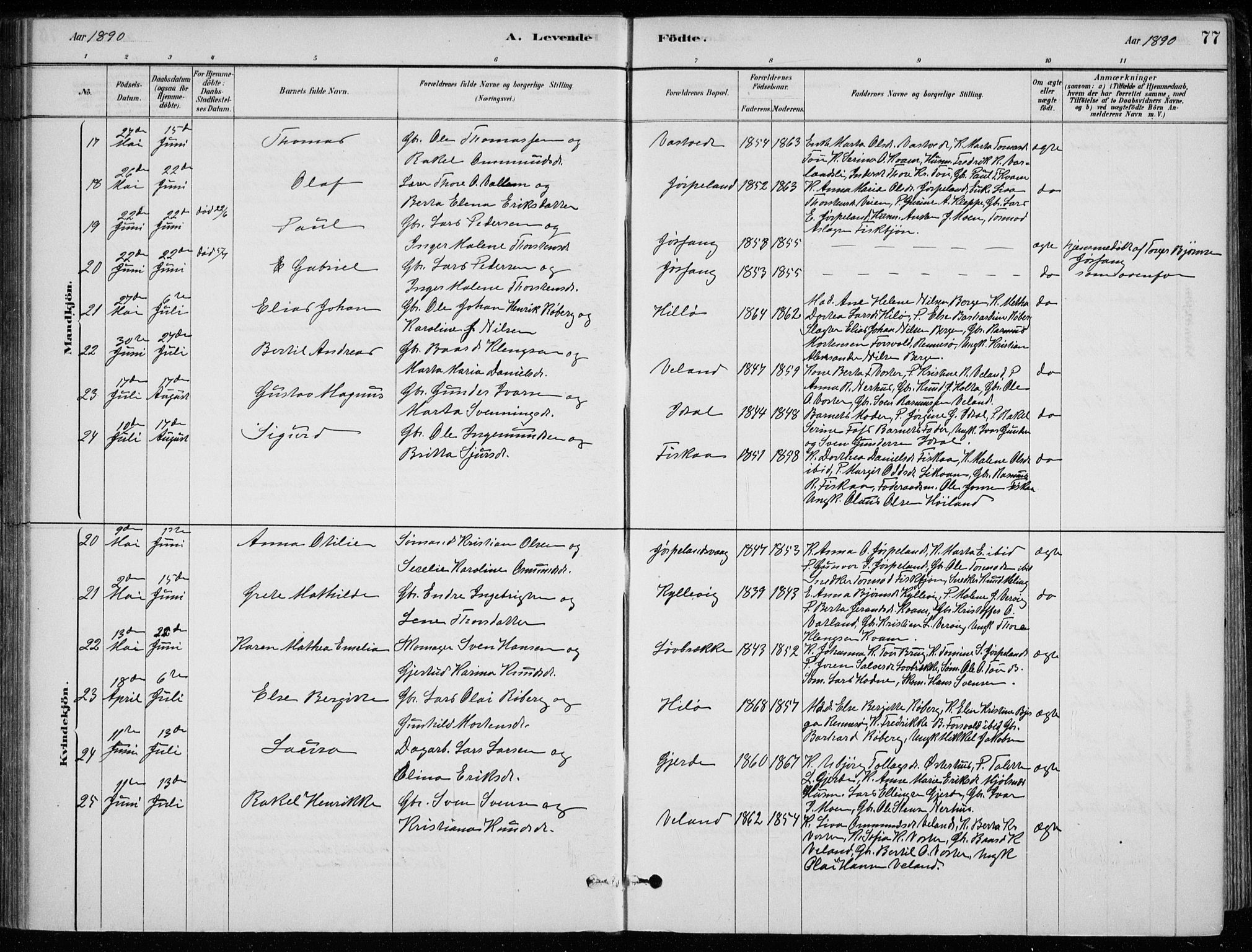 Strand sokneprestkontor, AV/SAST-A-101828/H/Ha/Hab/L0004: Parish register (copy) no. B 4, 1878-1903, p. 77