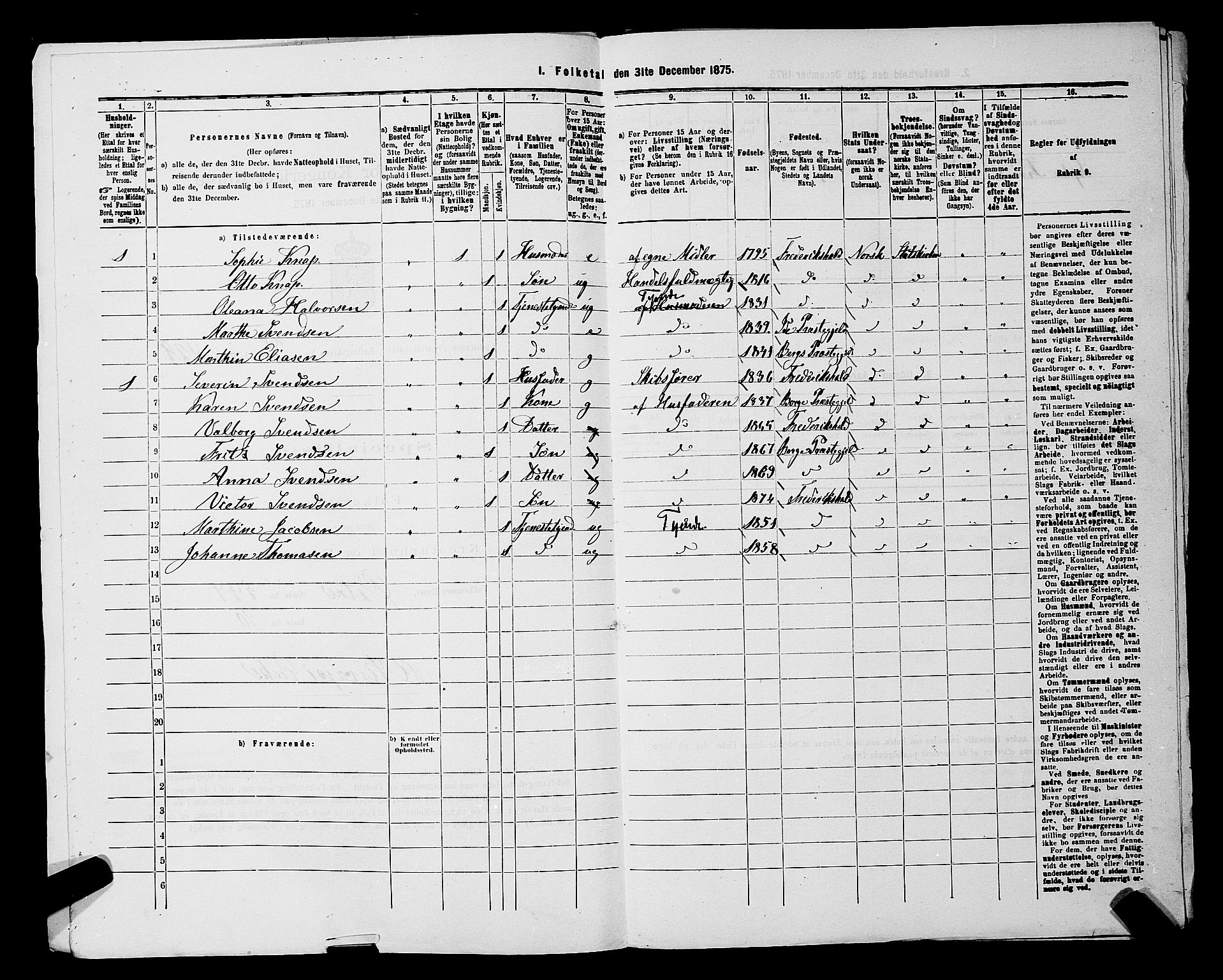 RA, 1875 census for 0101P Fredrikshald, 1875, p. 1107