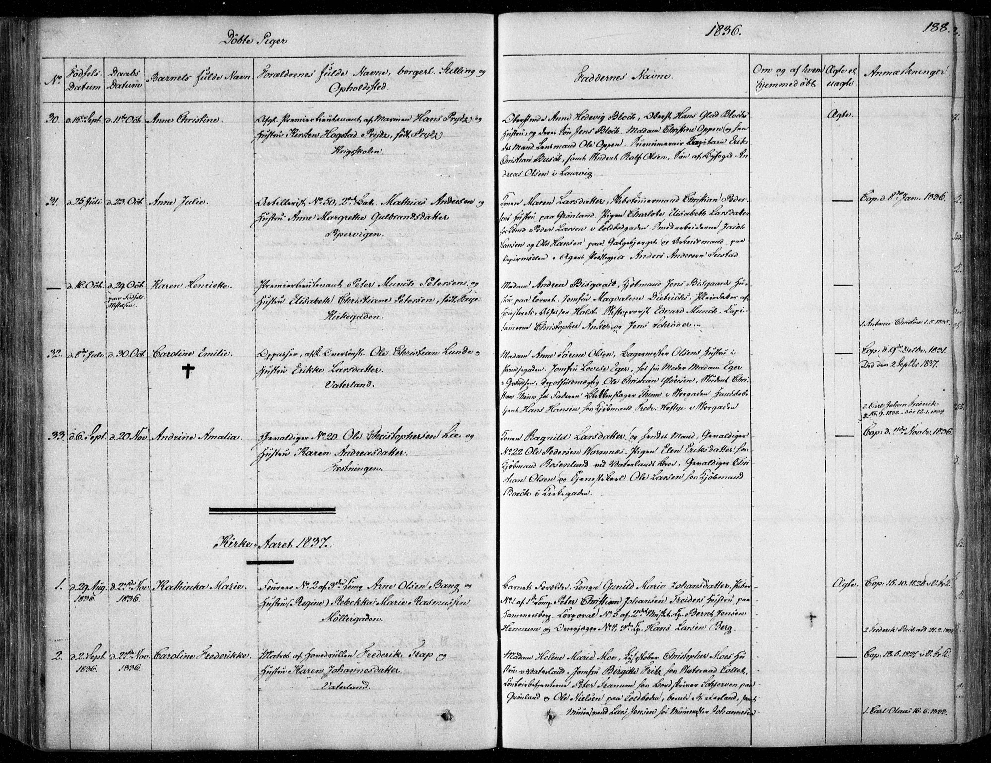 Garnisonsmenigheten Kirkebøker, SAO/A-10846/F/Fa/L0006: Parish register (official) no. 6, 1828-1841, p. 188