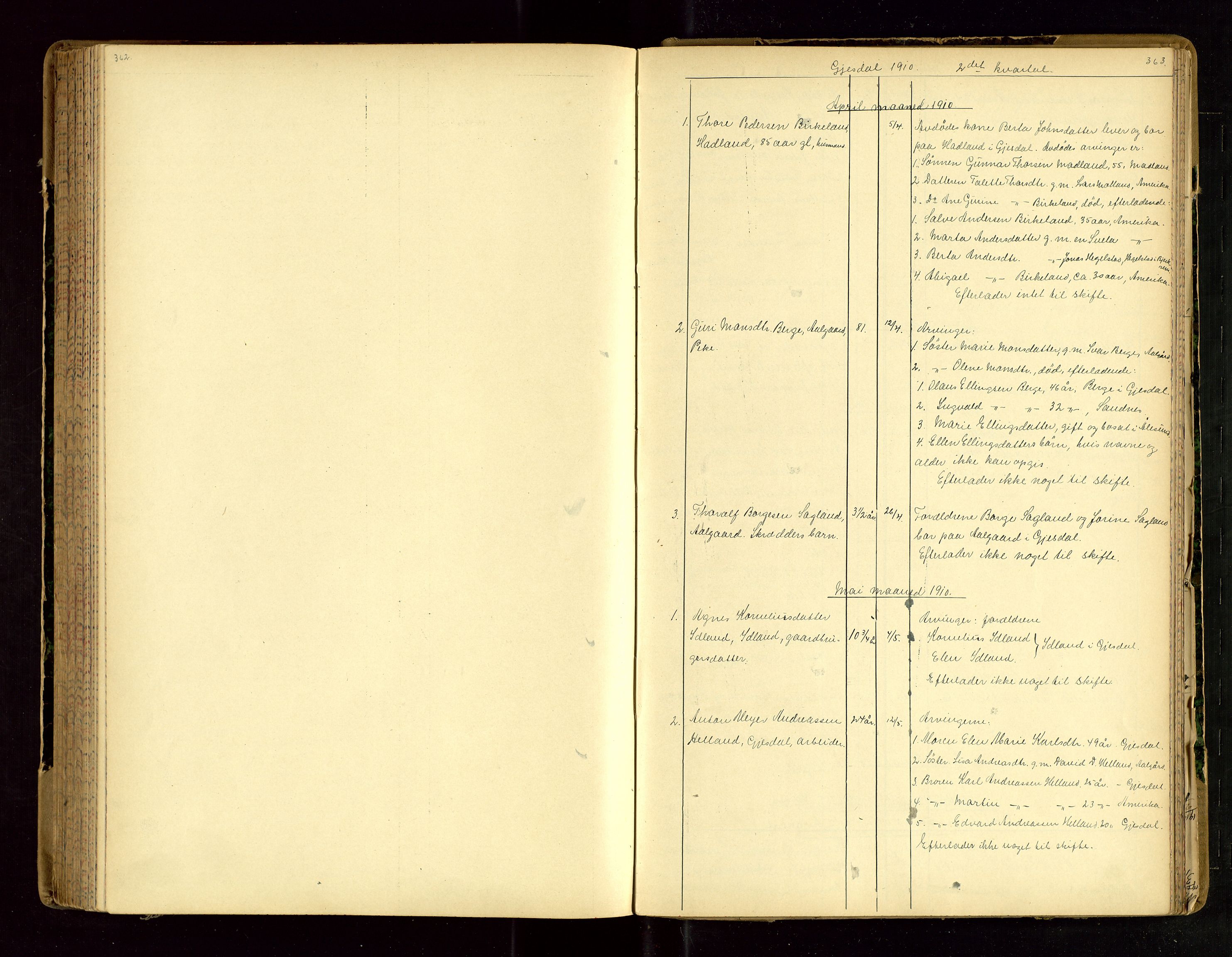 Jæren sorenskriveri, AV/SAST-A-100310/01/5/52/52B/L0003: DØDSFALLPROTOKOLL, 1910-1916, p. 362-363