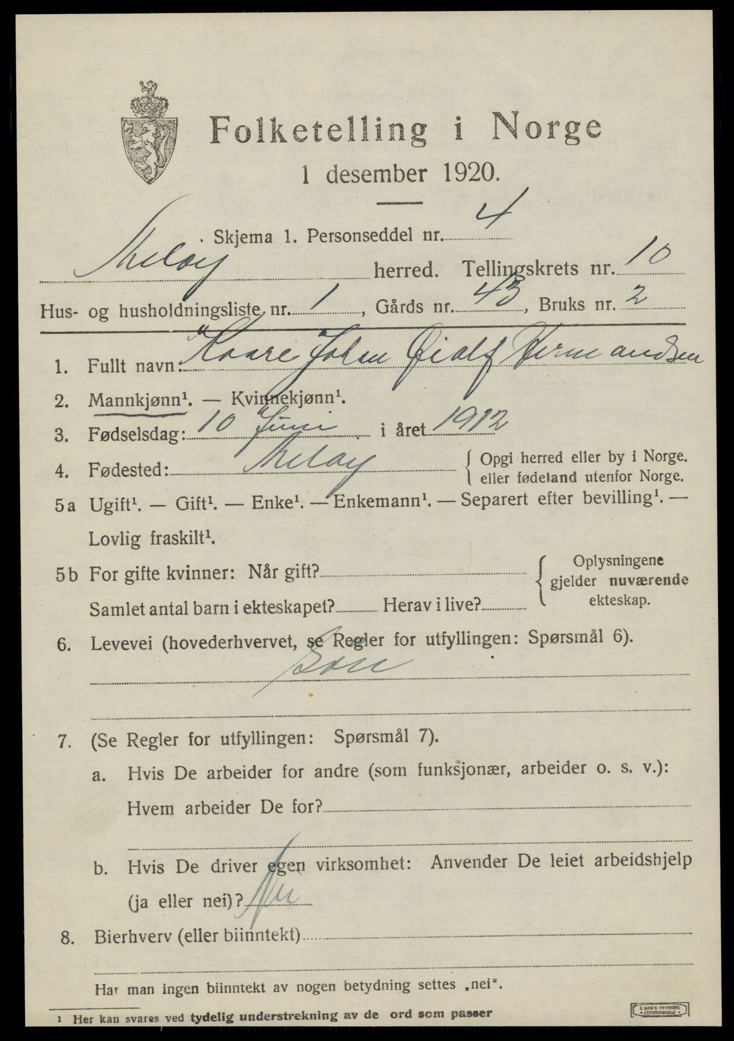 SAT, 1920 census for Meløy, 1920, p. 5173