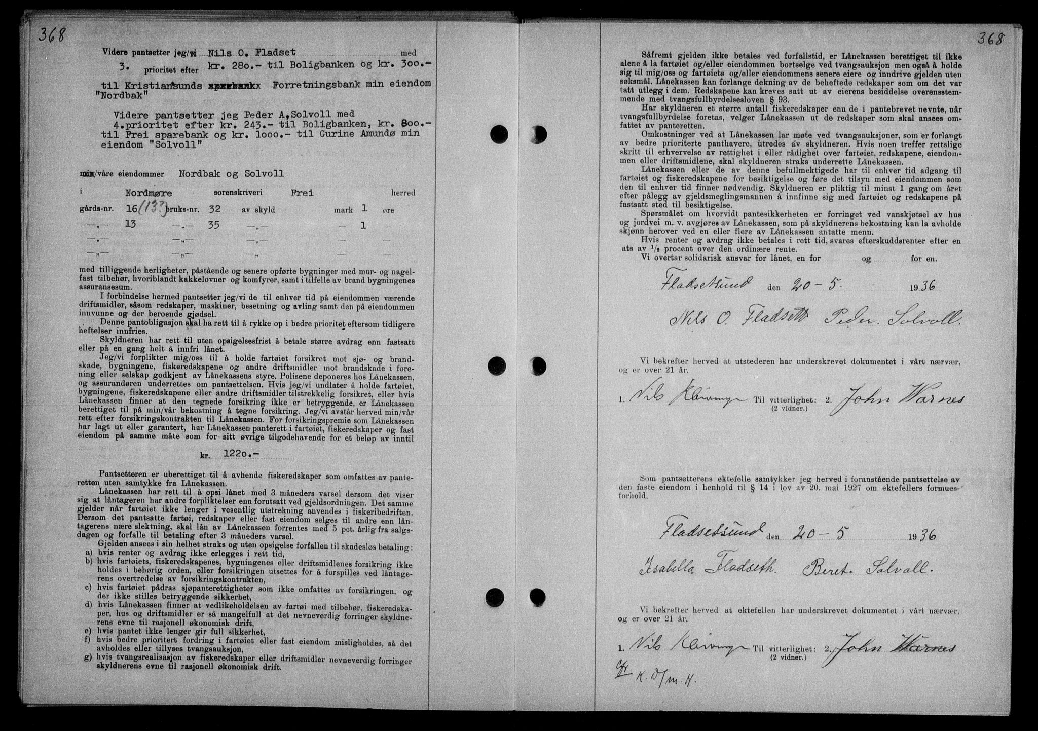 Nordmøre sorenskriveri, AV/SAT-A-4132/1/2/2Ca/L0088: Mortgage book no. 78, 1936-1936, Diary no: : 1267/1936