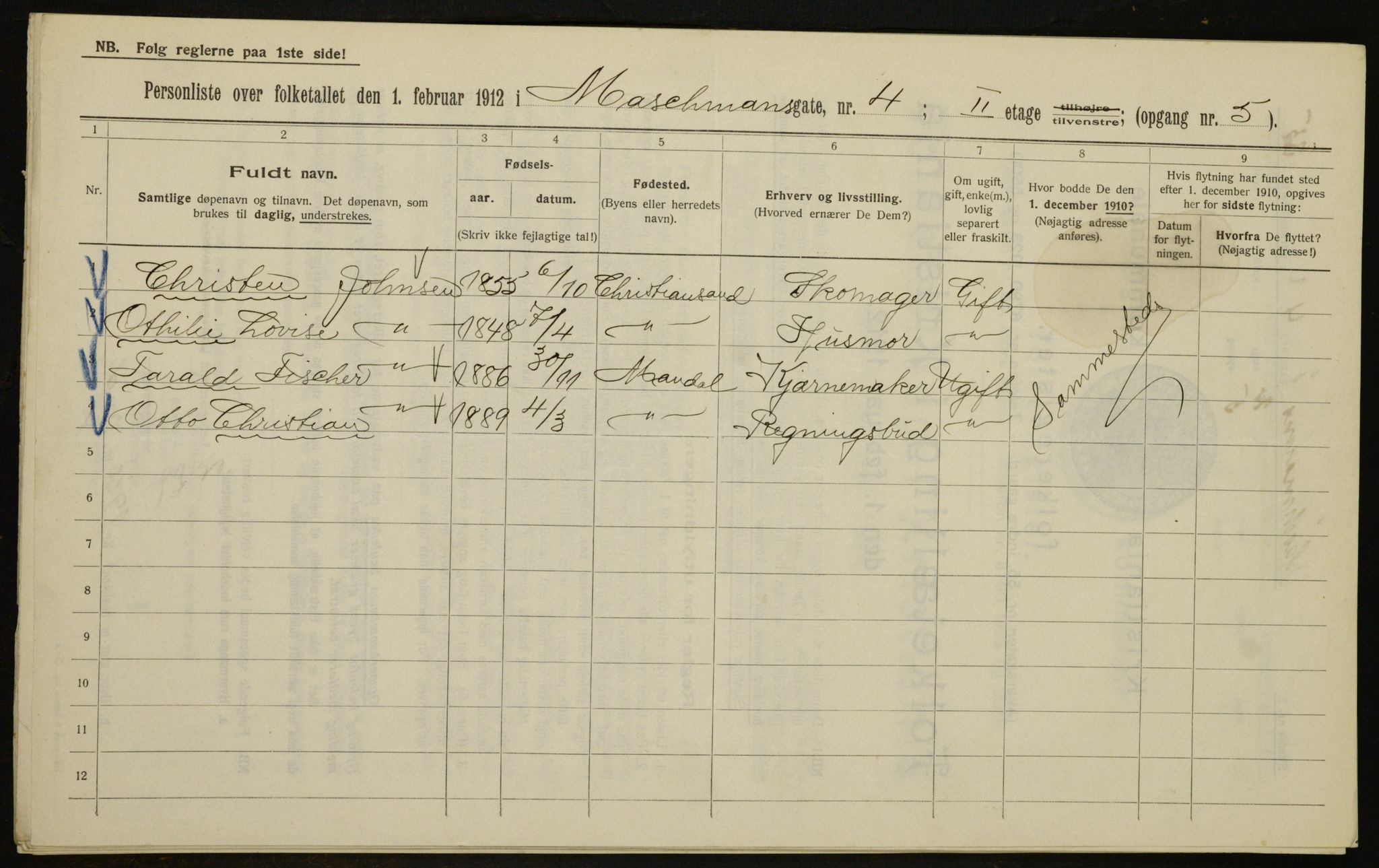 OBA, Municipal Census 1912 for Kristiania, 1912, p. 65182