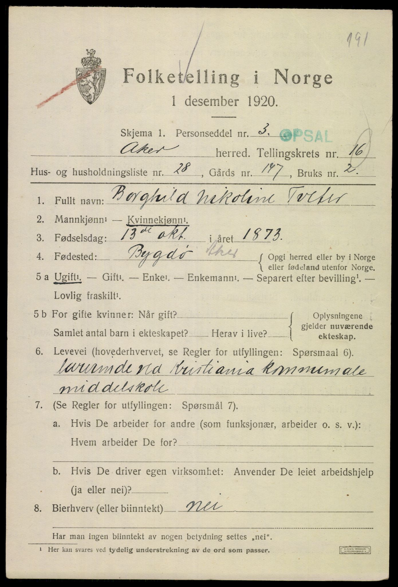 SAO, 1920 census for Aker, 1920, p. 95842