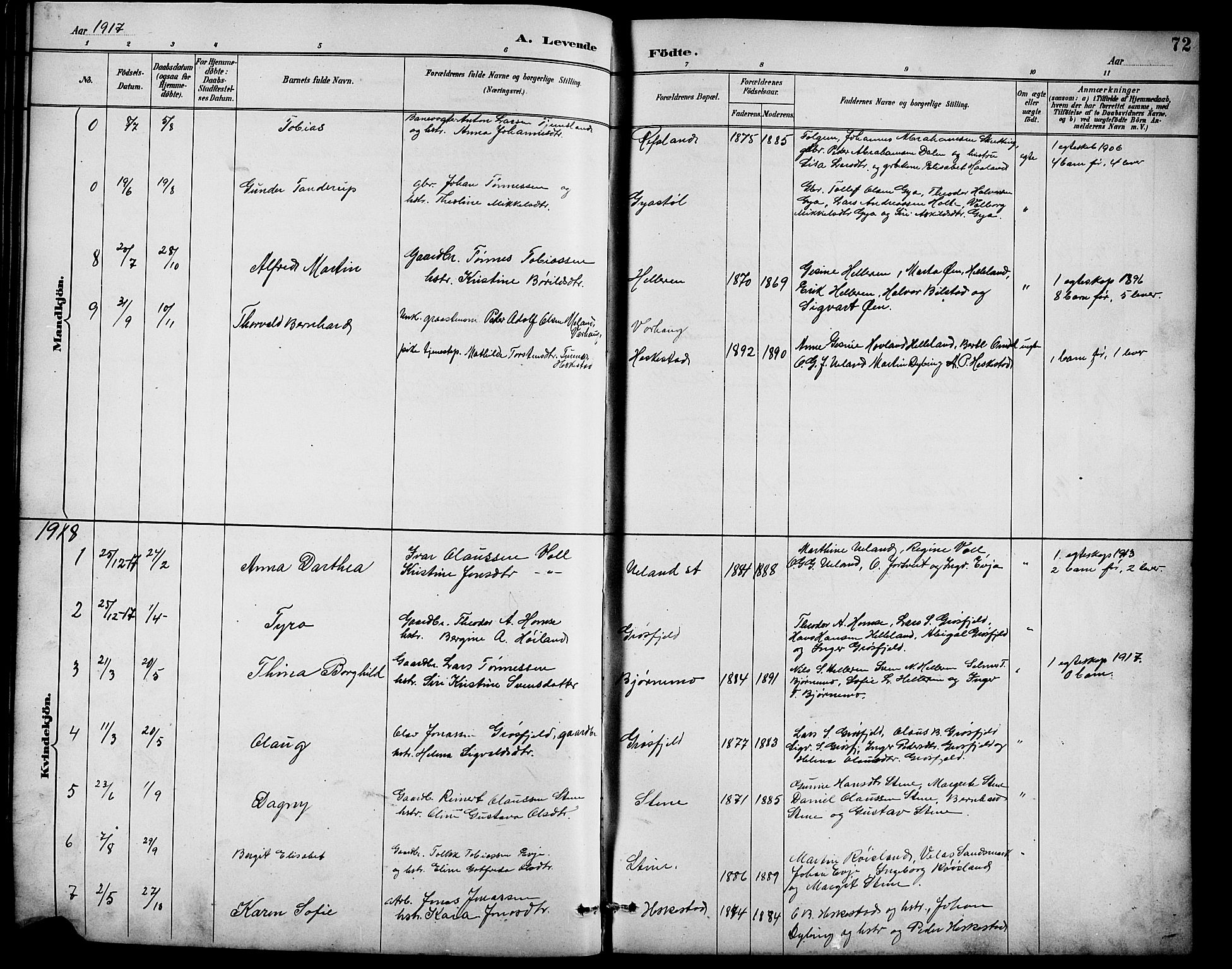Lund sokneprestkontor, SAST/A-101809/S07/L0007: Parish register (copy) no. B 7, 1890-1925, p. 72