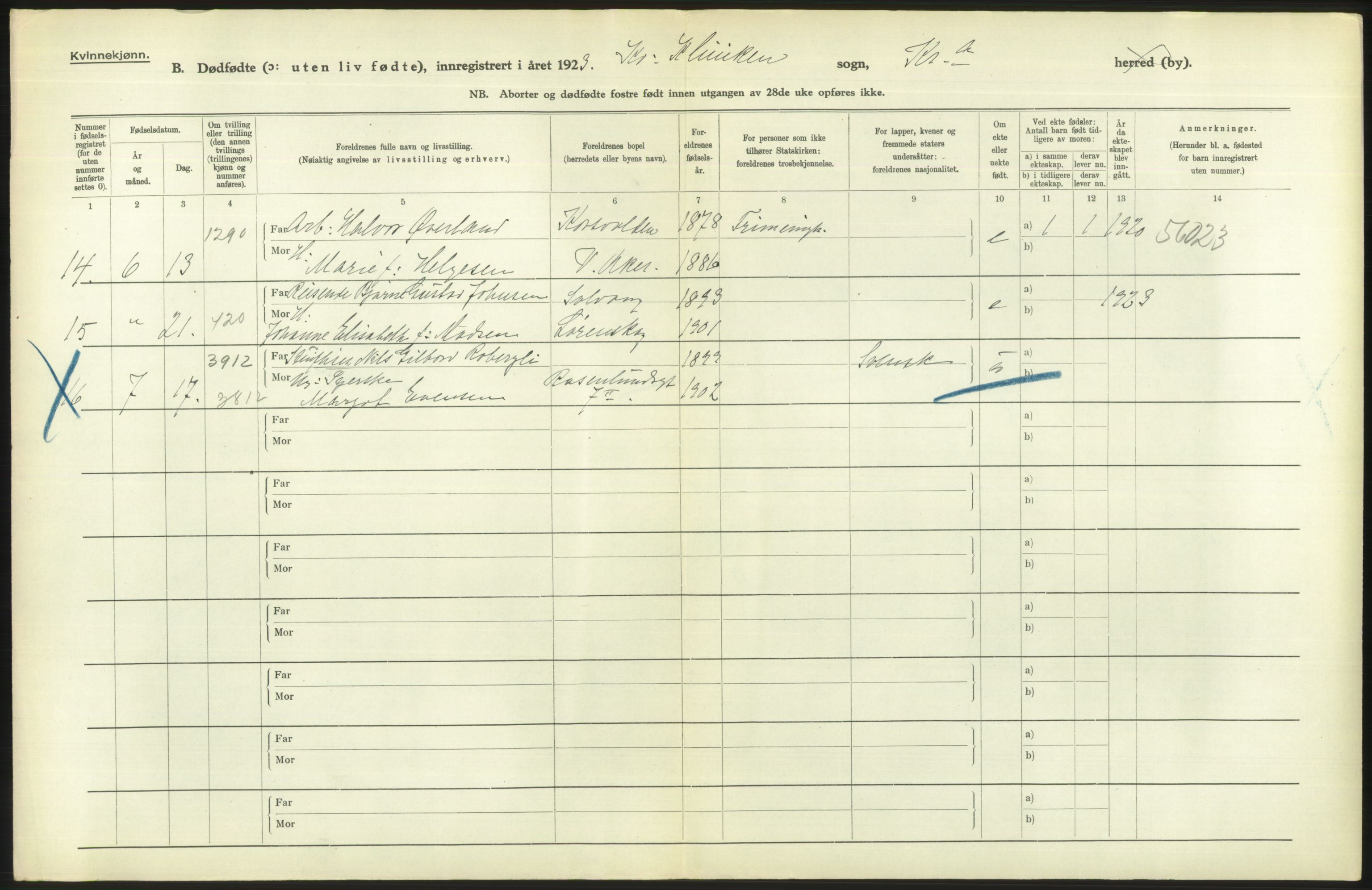 Statistisk sentralbyrå, Sosiodemografiske emner, Befolkning, RA/S-2228/D/Df/Dfc/Dfcc/L0010: Kristiania: Døde, dødfødte, 1923, p. 106