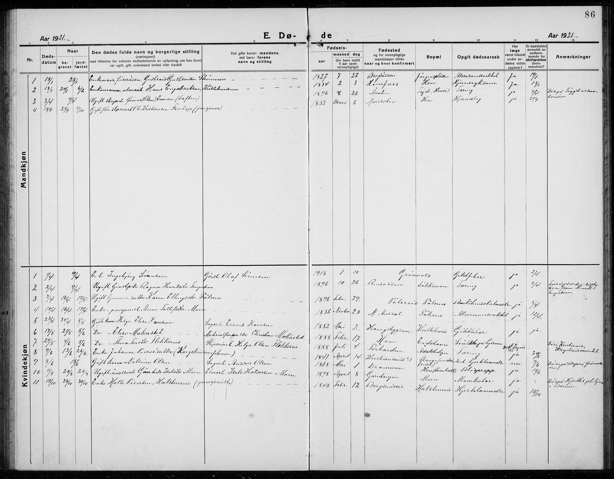 Ådal kirkebøker, AV/SAKO-A-248/G/Gc/L0003: Parish register (copy) no. III 3, 1920-1938, p. 86