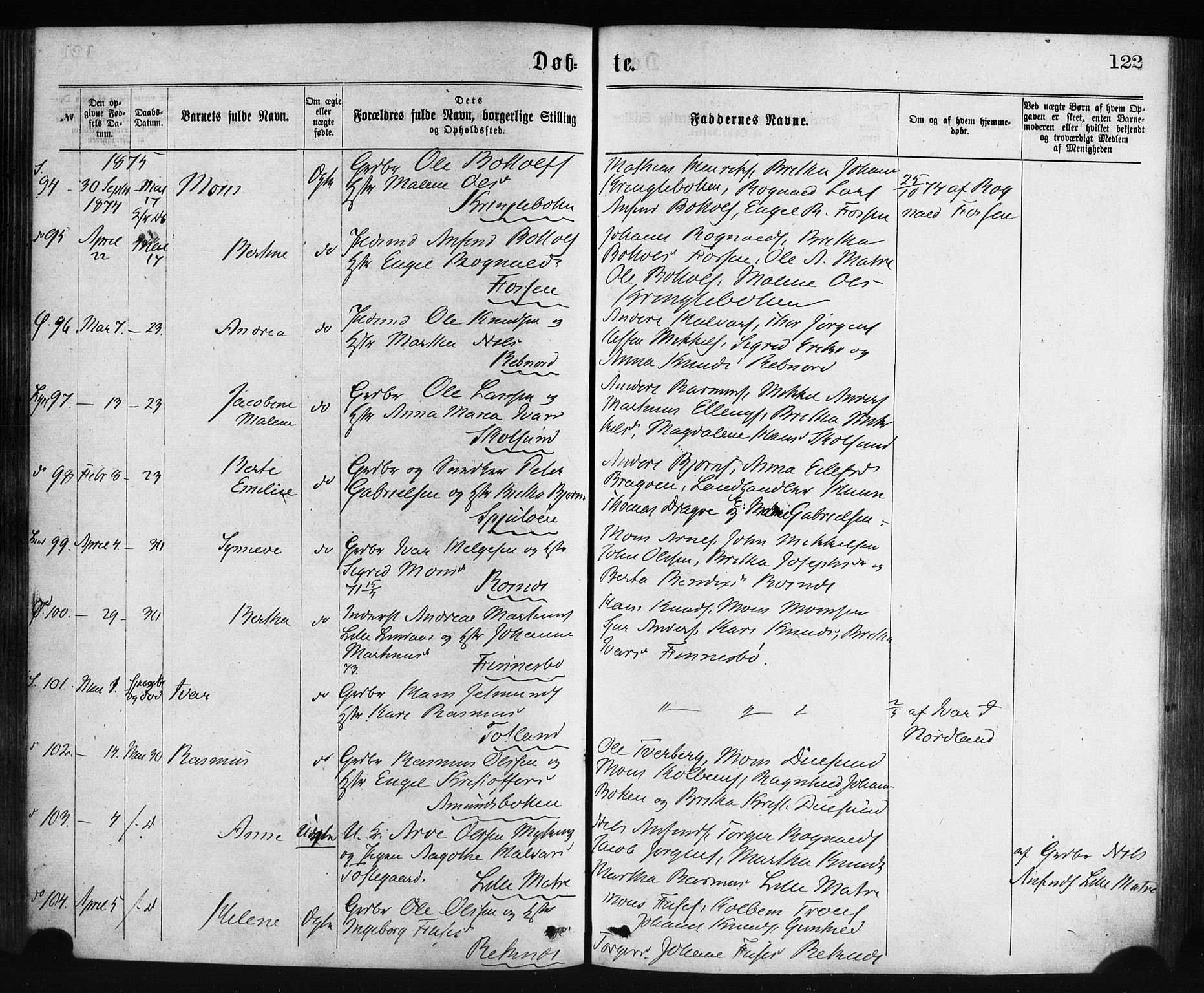 Lindås Sokneprestembete, AV/SAB-A-76701/H/Haa/Haaa/L0018: Parish register (official) no. A 18, 1869-1885, p. 122