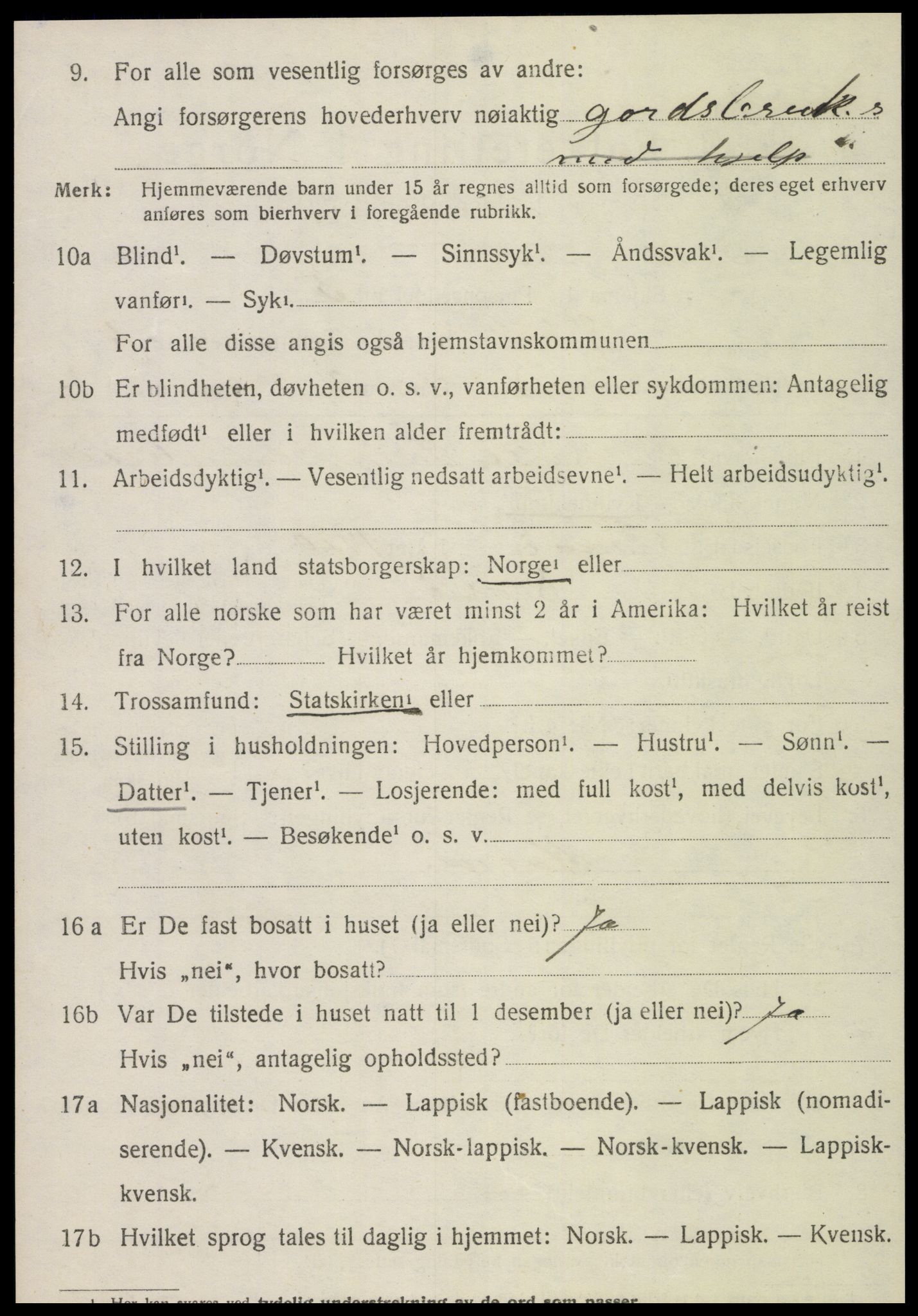 SAT, 1920 census for Sørli, 1920, p. 1016