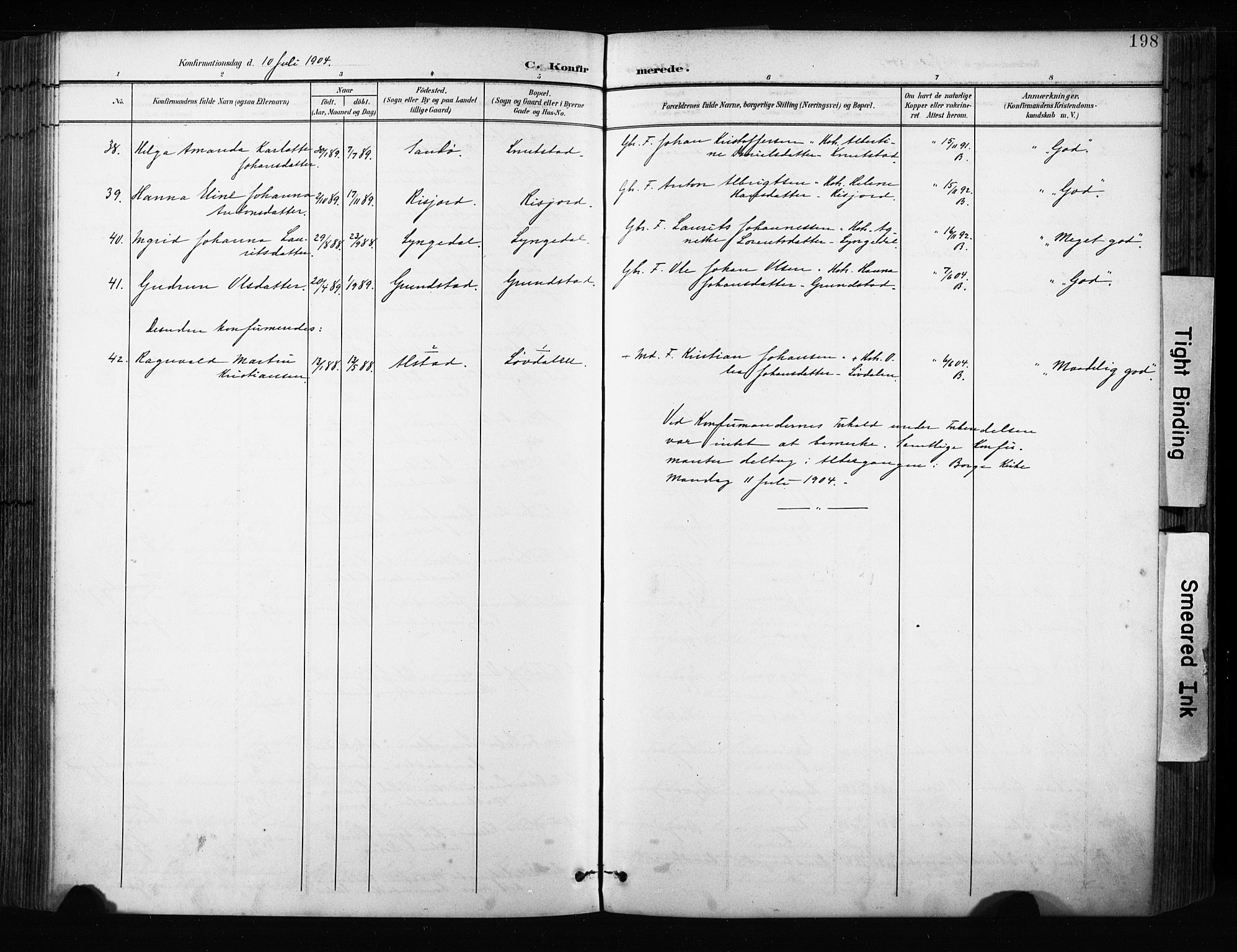 Ministerialprotokoller, klokkerbøker og fødselsregistre - Nordland, AV/SAT-A-1459/880/L1134: Parish register (official) no. 880A08, 1899-1908, p. 198