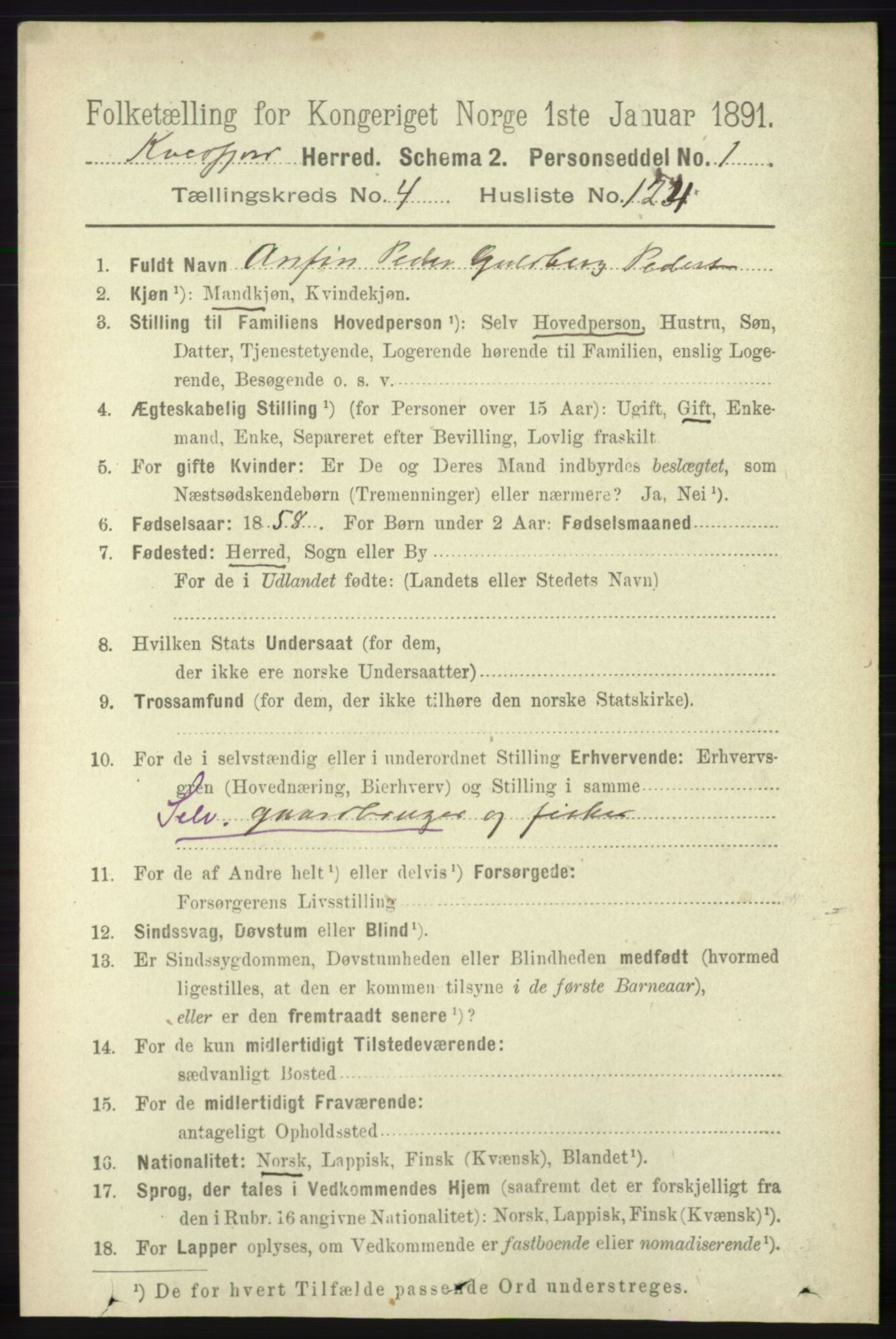 RA, 1891 census for 1911 Kvæfjord, 1891, p. 2678