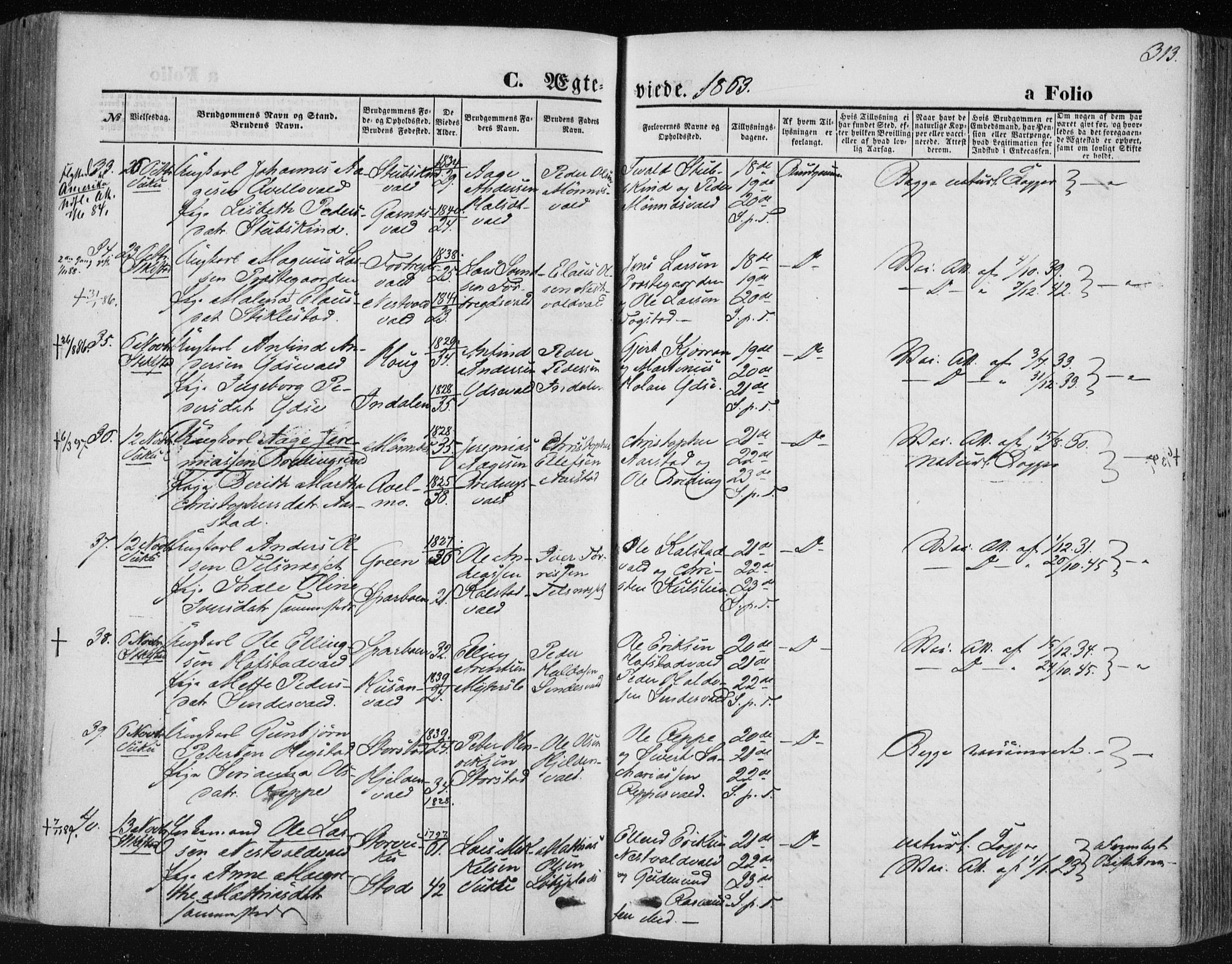 Ministerialprotokoller, klokkerbøker og fødselsregistre - Nord-Trøndelag, AV/SAT-A-1458/723/L0241: Parish register (official) no. 723A10, 1860-1869, p. 313