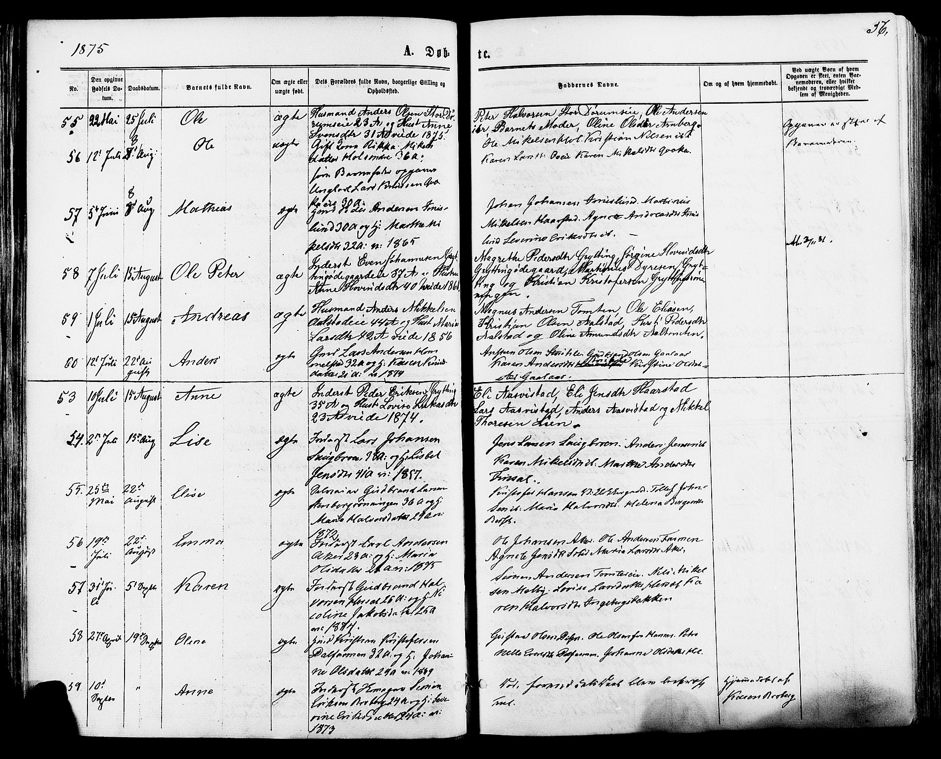 Vang prestekontor, Hedmark, AV/SAH-PREST-008/H/Ha/Haa/L0015: Parish register (official) no. 15, 1871-1885, p. 56