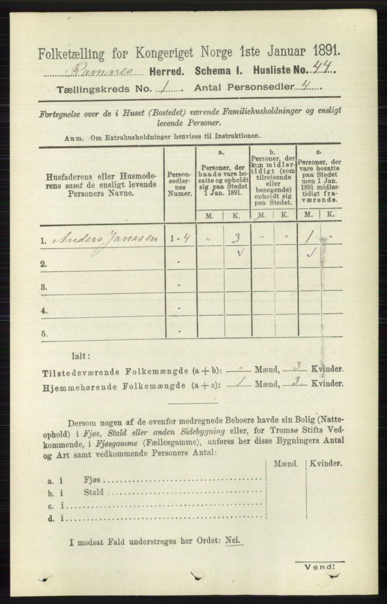 RA, 1891 census for 0718 Ramnes, 1891, p. 71